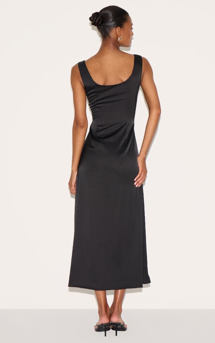 Black Satin Drop Waist Midi Dress Product Image