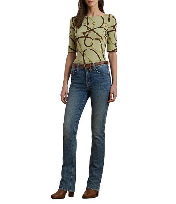 Lauren Ralph Lauren Printed Boatneck Elbow Length Sleeve Tee Shirt Product Image