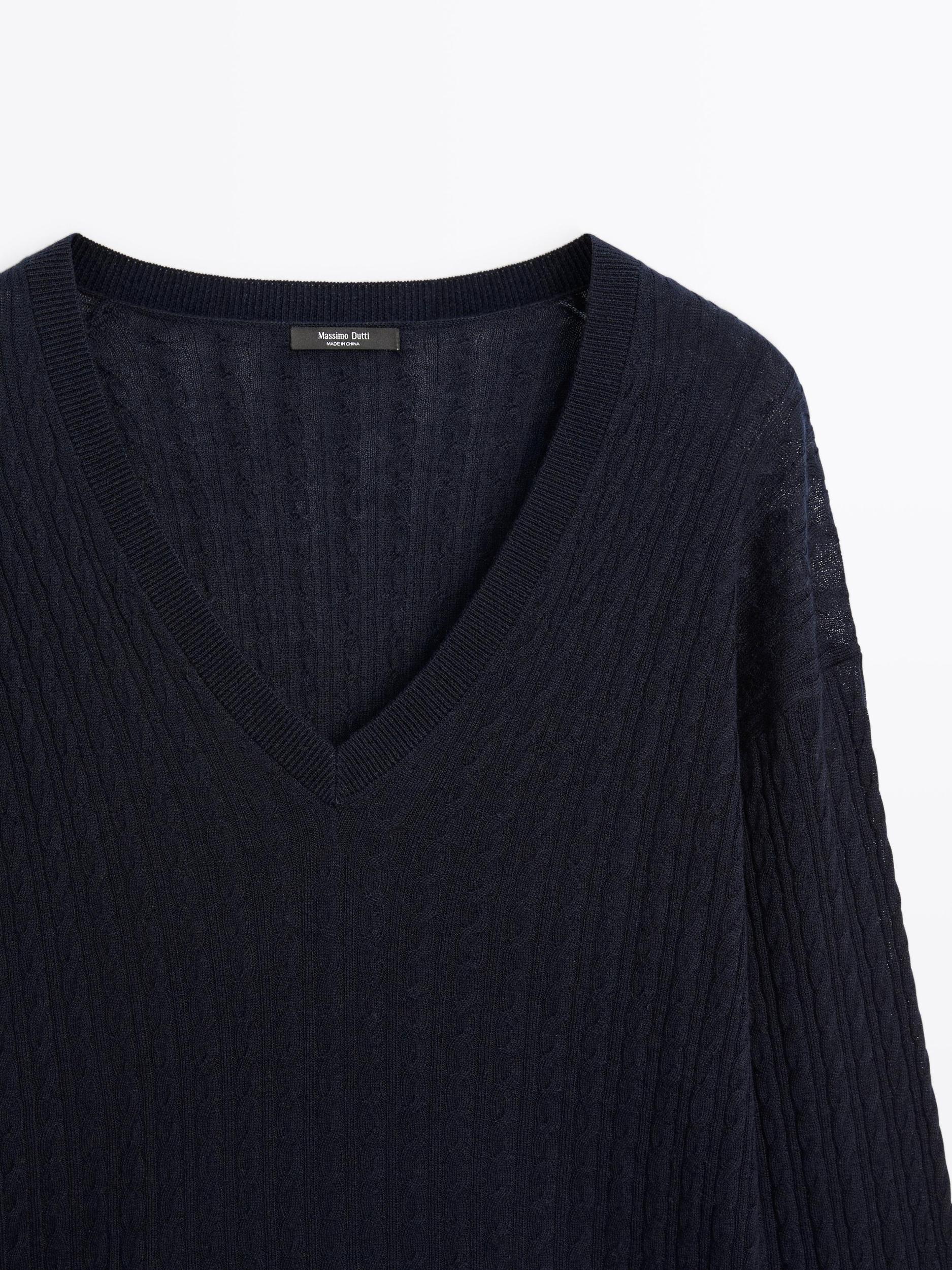V-neck cable-knit sweater Product Image