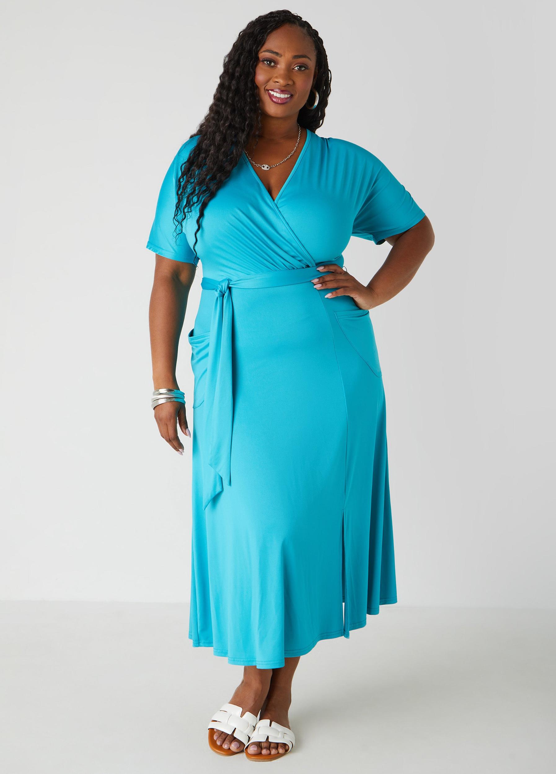 Belted Faux Wrap Midi Dress Product Image