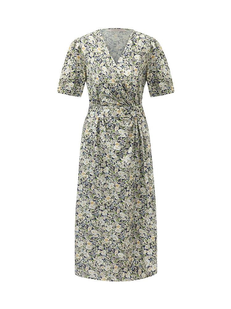 Floral Print Waist Twist Women Midi Dress Product Image