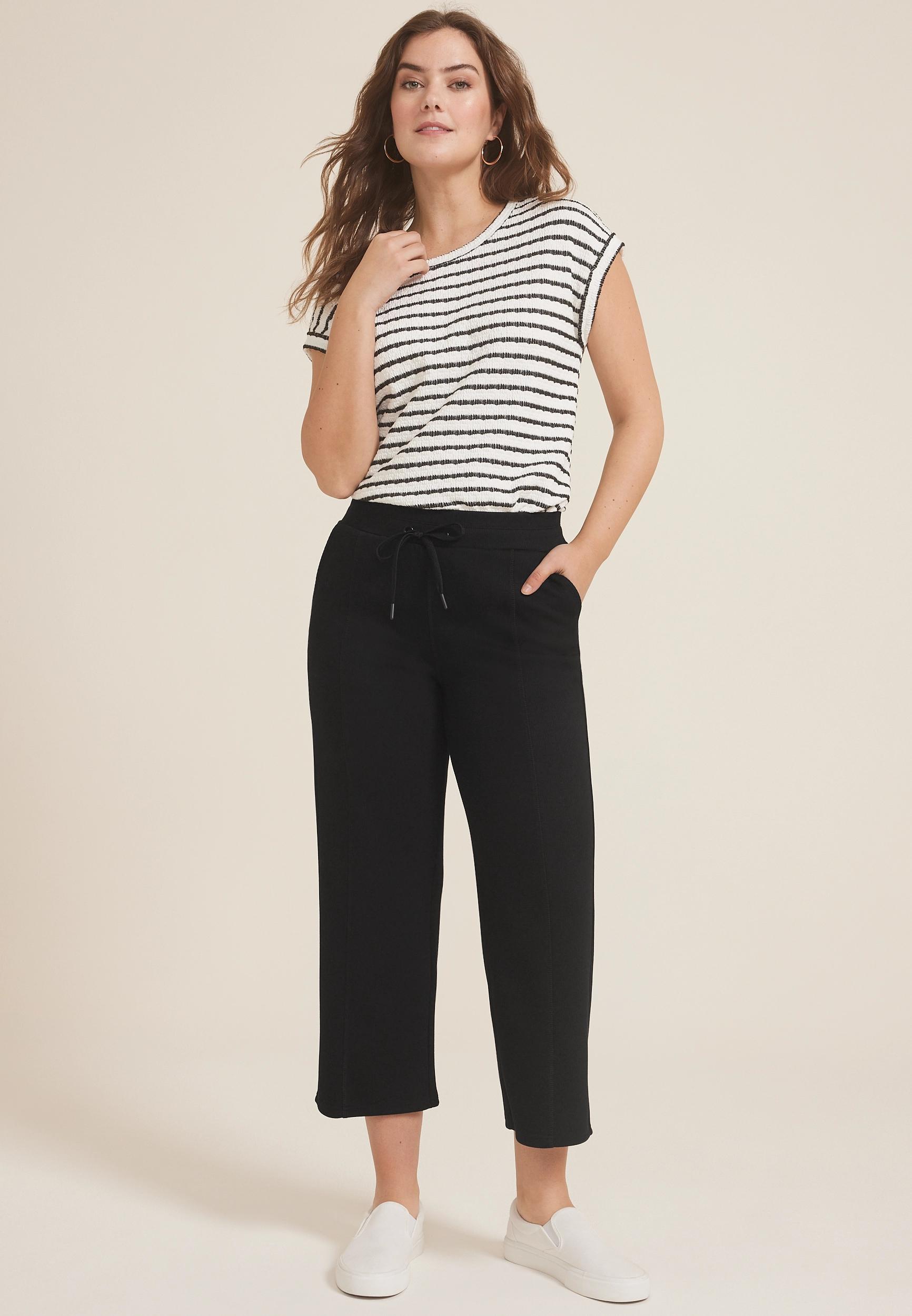 Ribbed Scuba Knit High Rise Wide Leg Cropped Pant Product Image