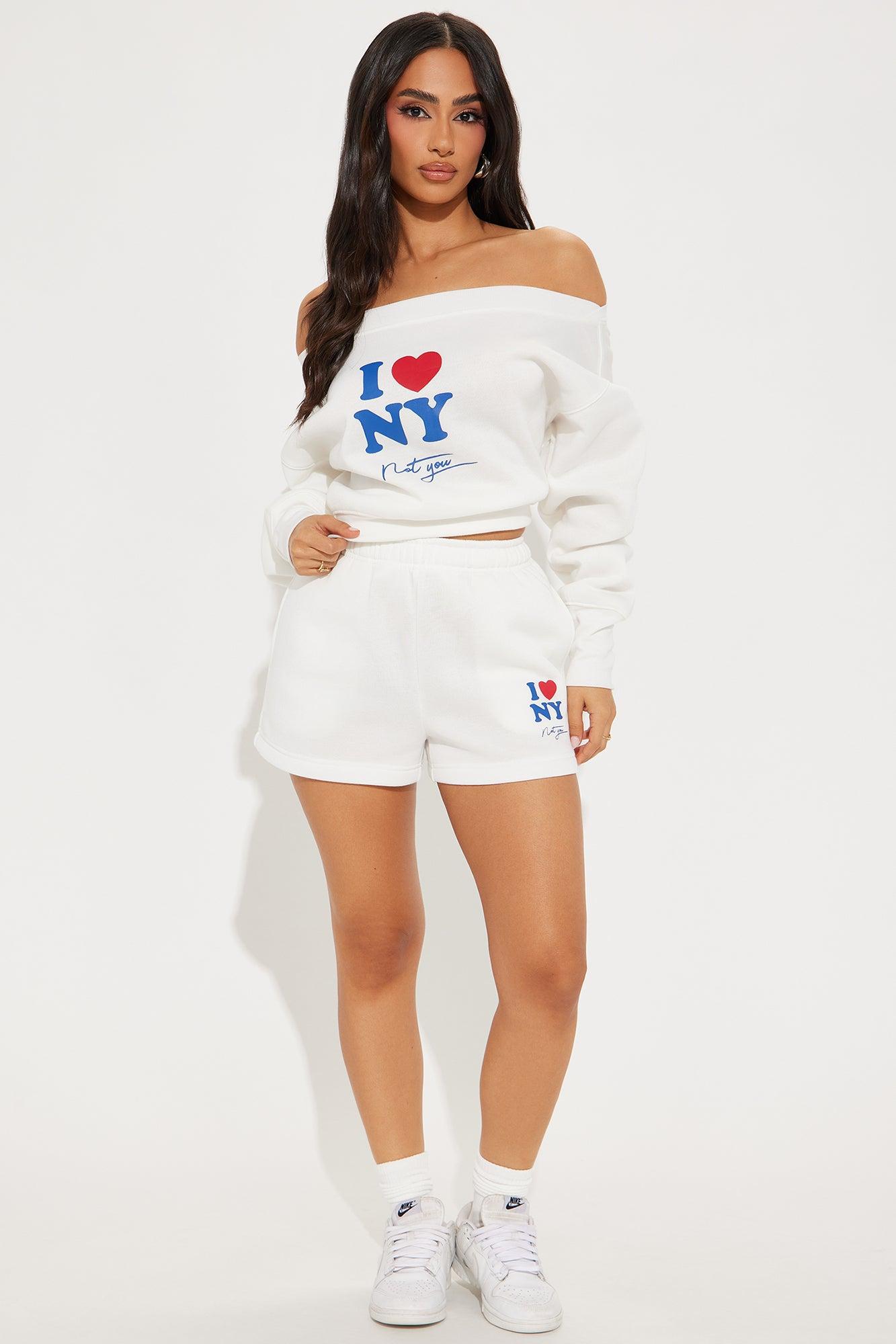 I Love NY Off Shoulder Sweatshirt - Ivory Product Image