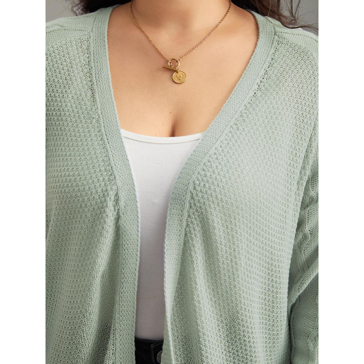 Plus Size Cable Knit Plain Open Front Cardigan DarkGray Women Casual Loose Long Sleeve Dailywear Cardigans BloomChic 28/5X Product Image