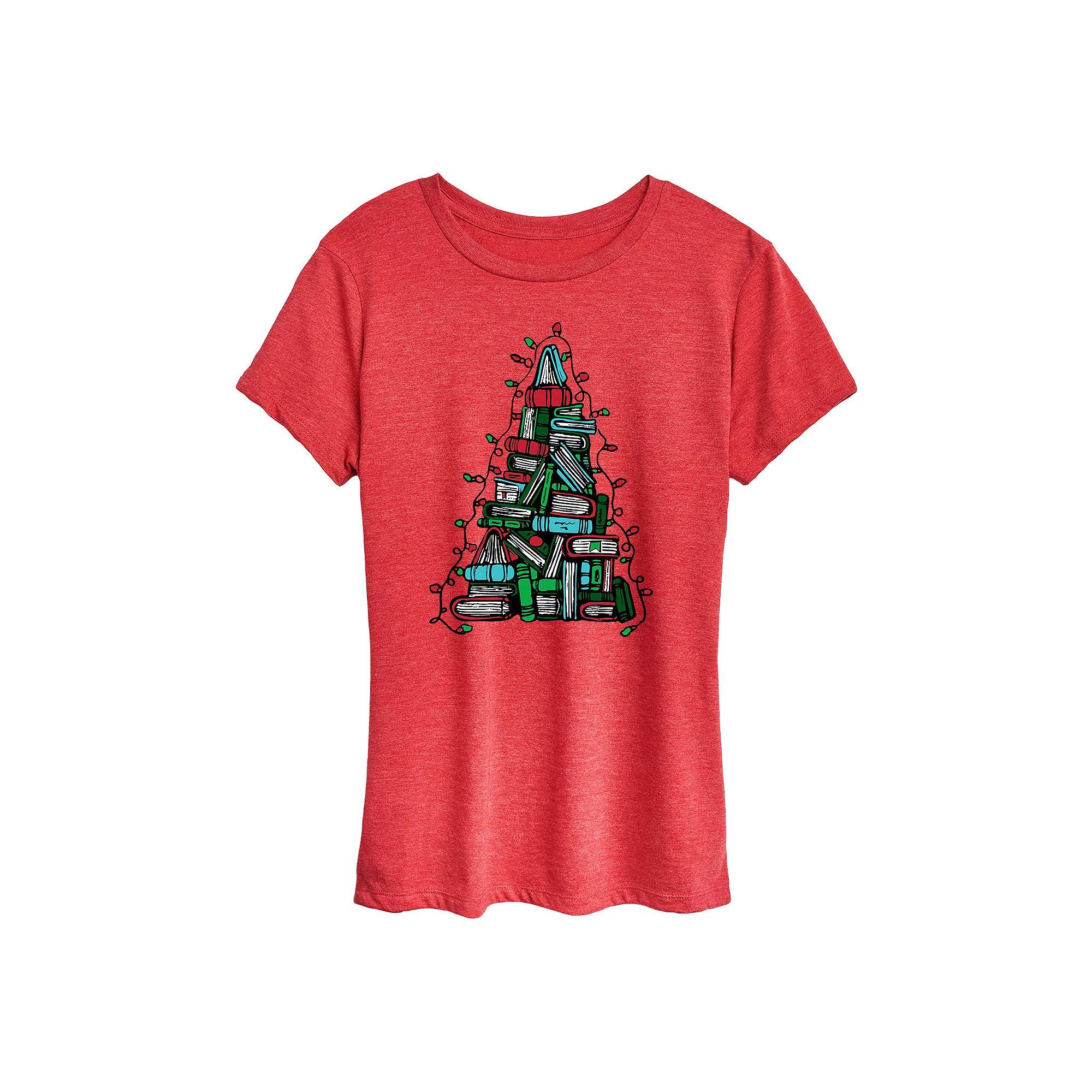 Women's Book Christmas Tree Graphic Tee, Girl's,  Product Image