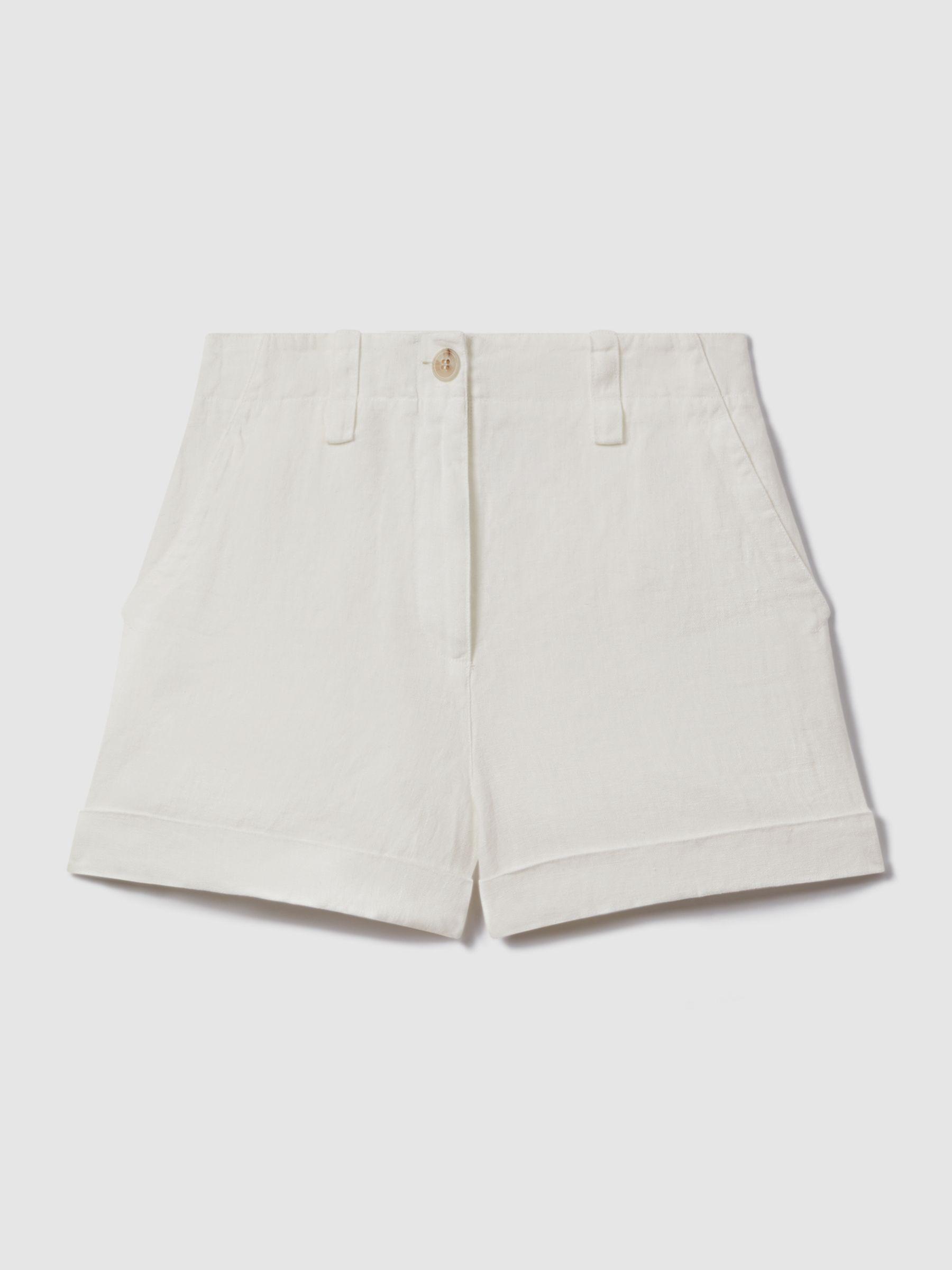 Linen Garment Dyed Shorts in White Product Image