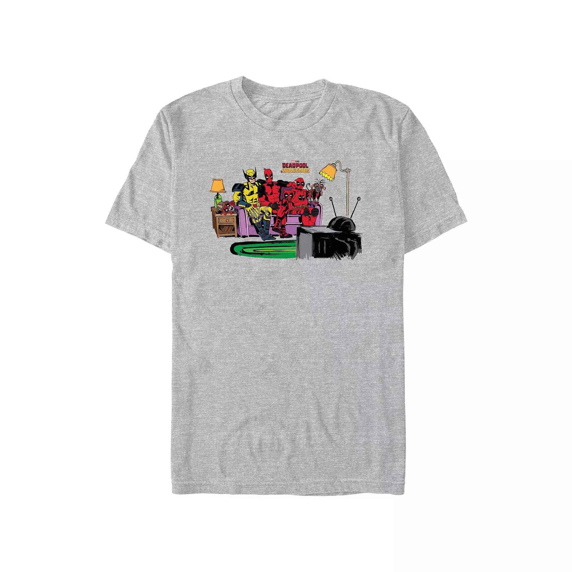 Men's Marvel Deadpool And Wolverine Watching TV Graphic Tee, Size: XS, Athletic Grey Product Image