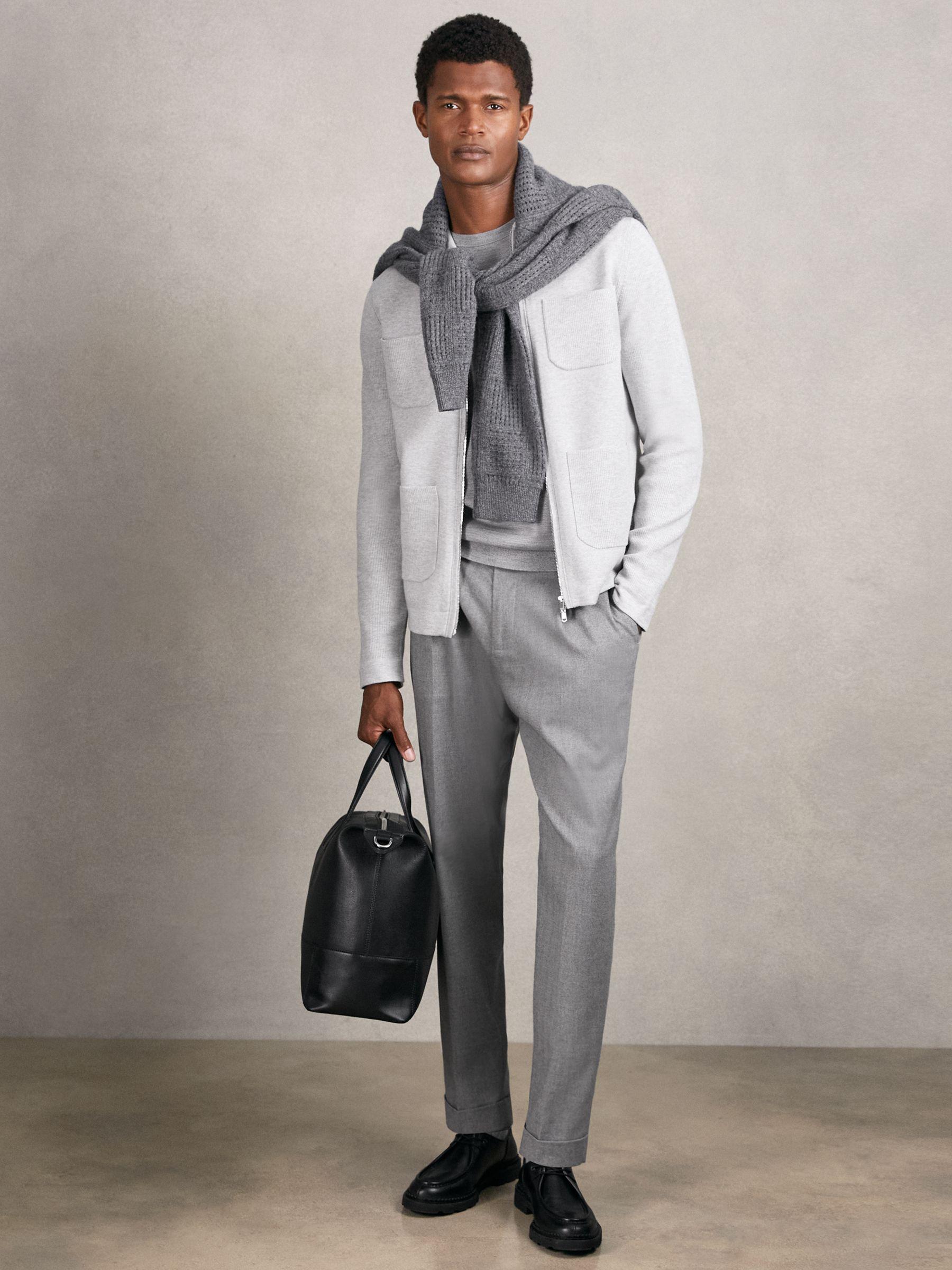Four-Pocket Zip-Through Cardigan in Soft Grey Product Image