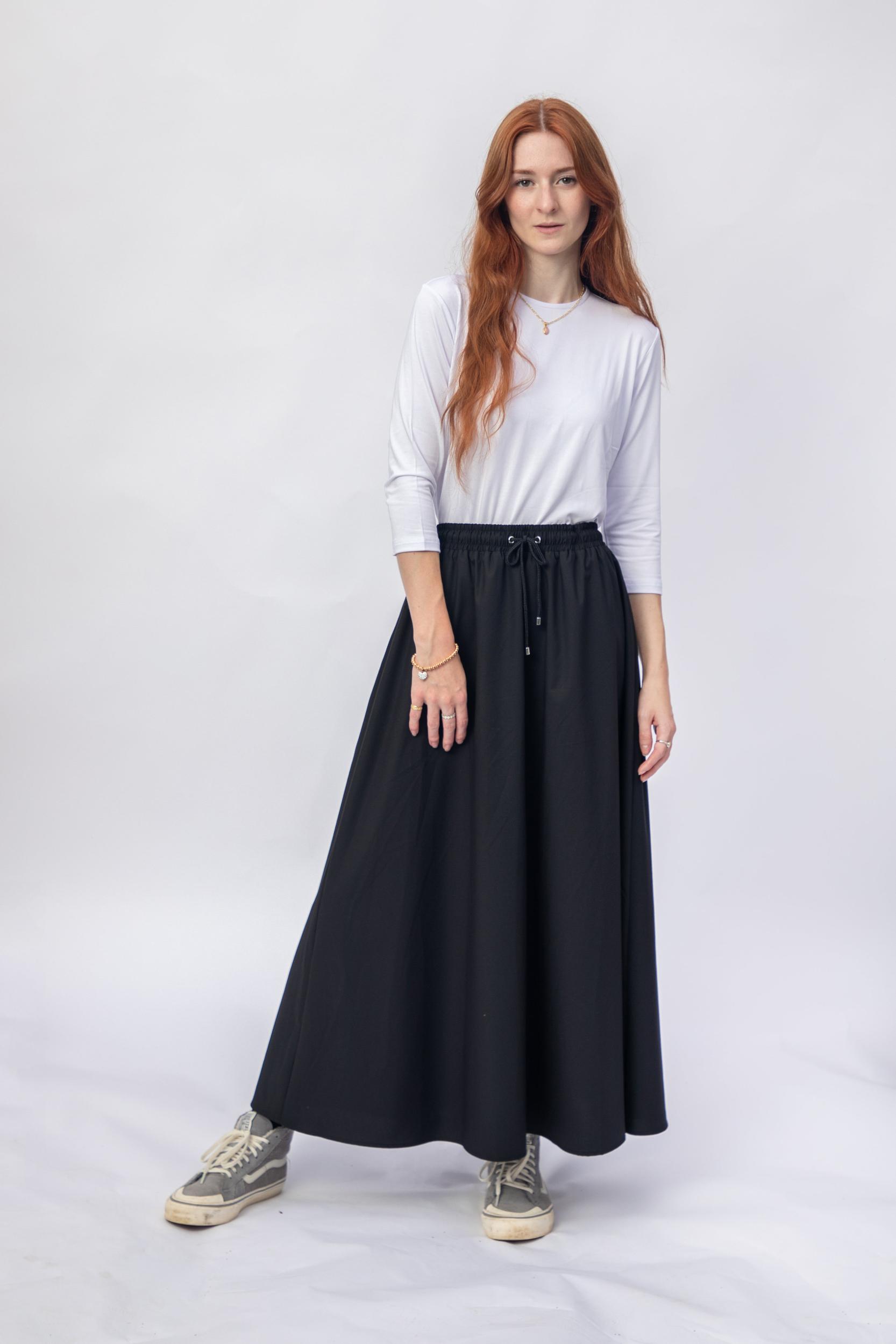 Black Cotton Drawstring Skirt Product Image
