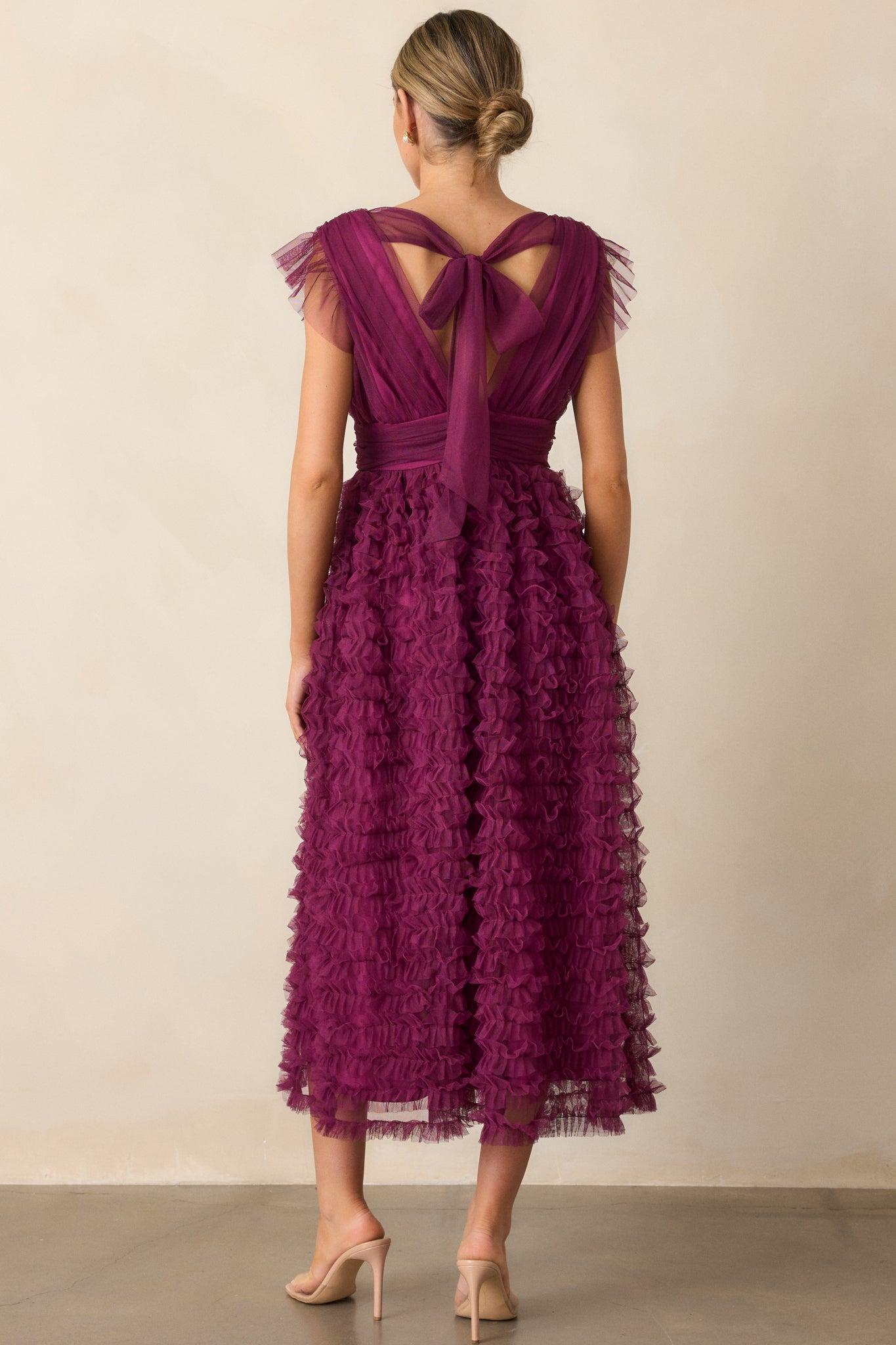 Fearless Hearts Plum Ruffle Midi Dress Product Image