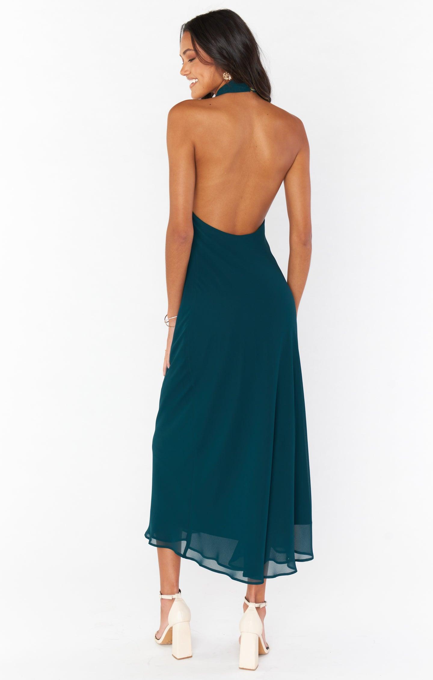 Jasmine Halter Midi Dress ~ Emerald Chiffon Product Image