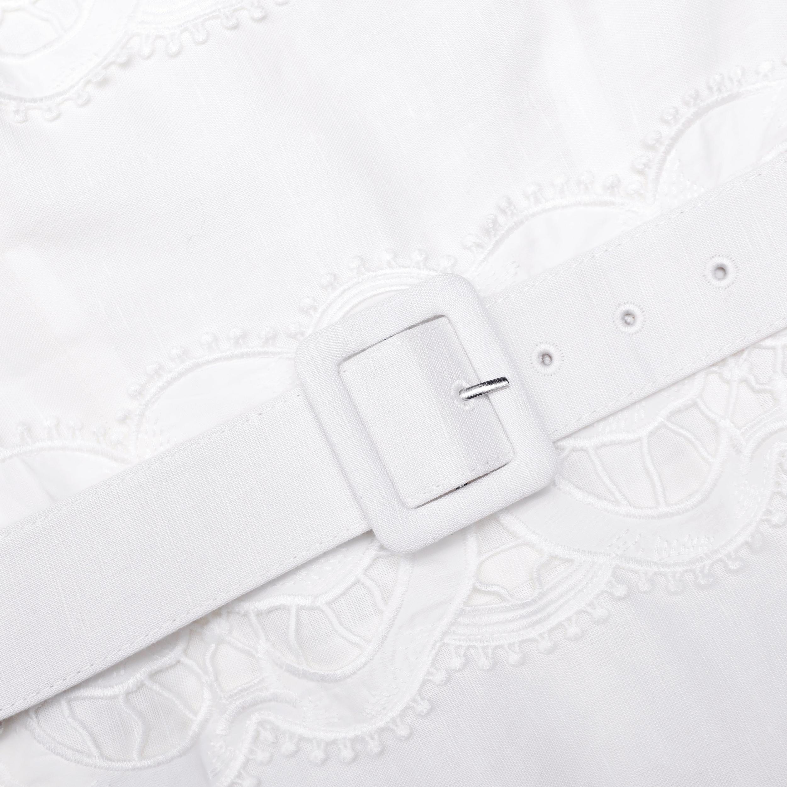 White Linen Lace Insert Midi Dress Product Image