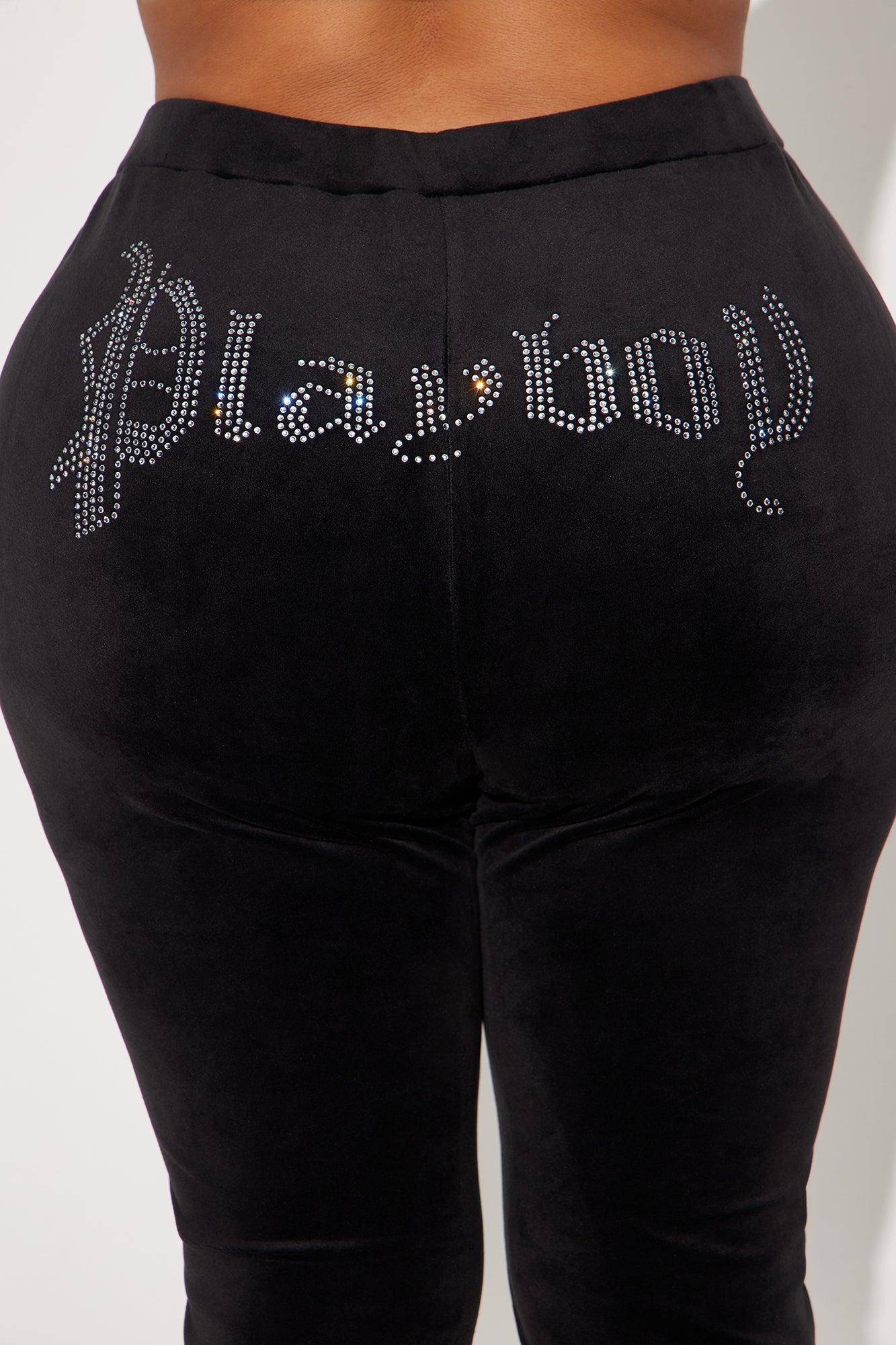 Playboy Iconic Velour Flared Pant - Black Product Image