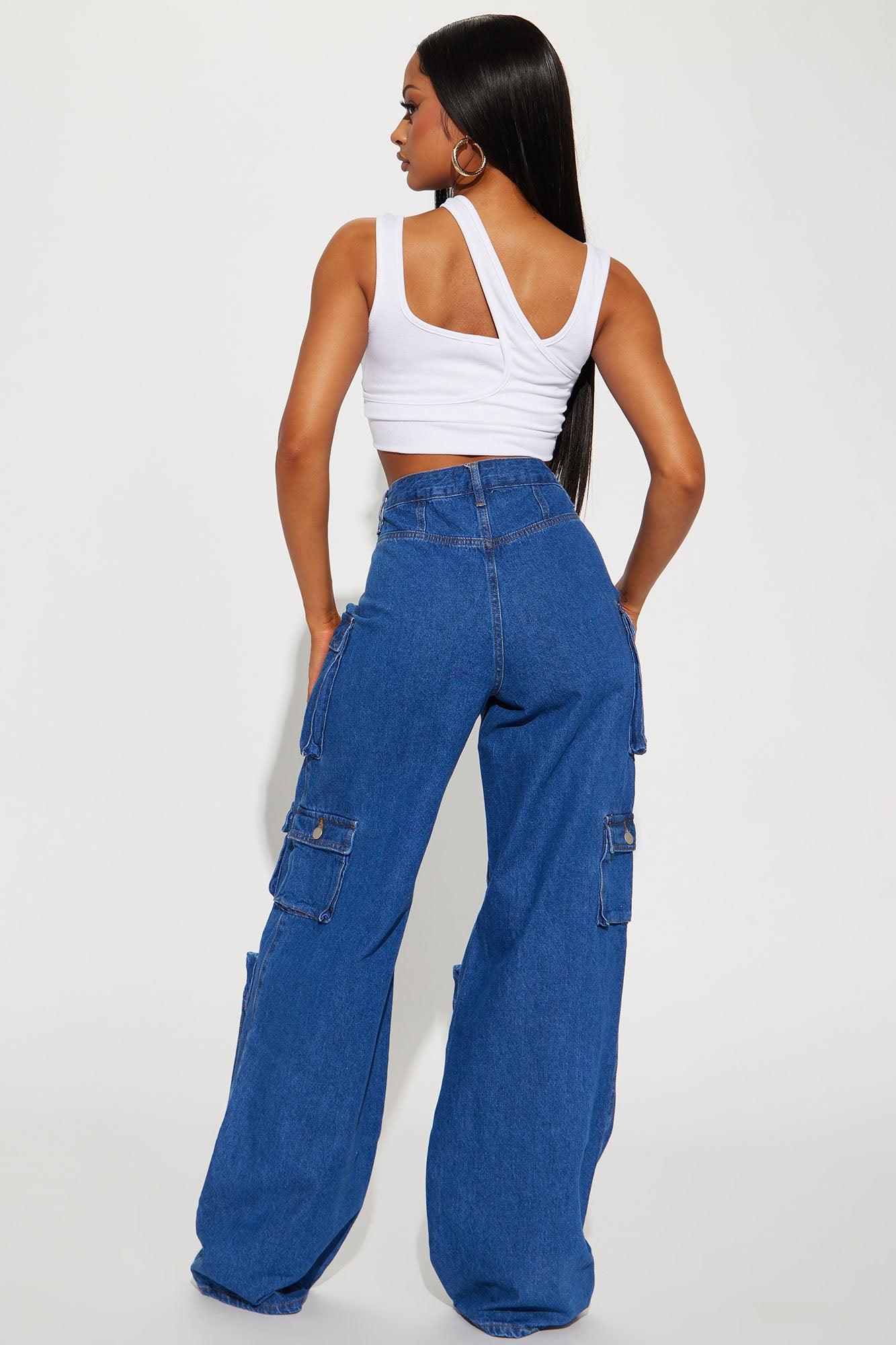 Tall Lily High Rise Cargo Jeans - Medium Blue Wash Product Image