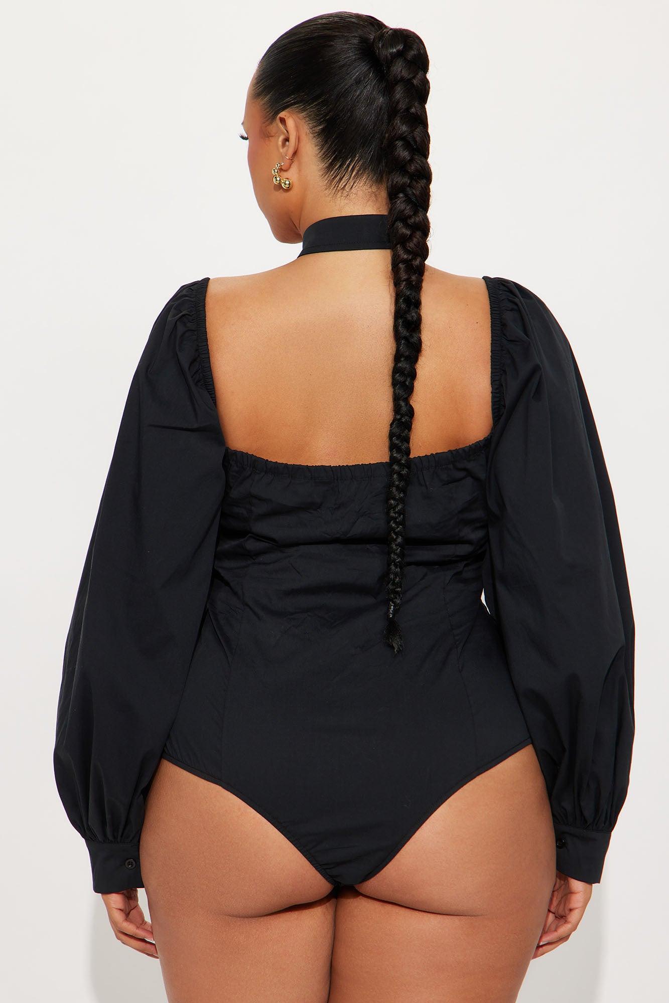 Down To Business Poplin Bodysuit - Black Female Product Image