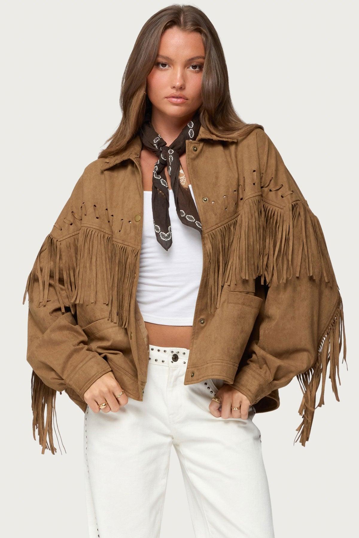 Evonka Fringe Faux Suede Jacket Product Image