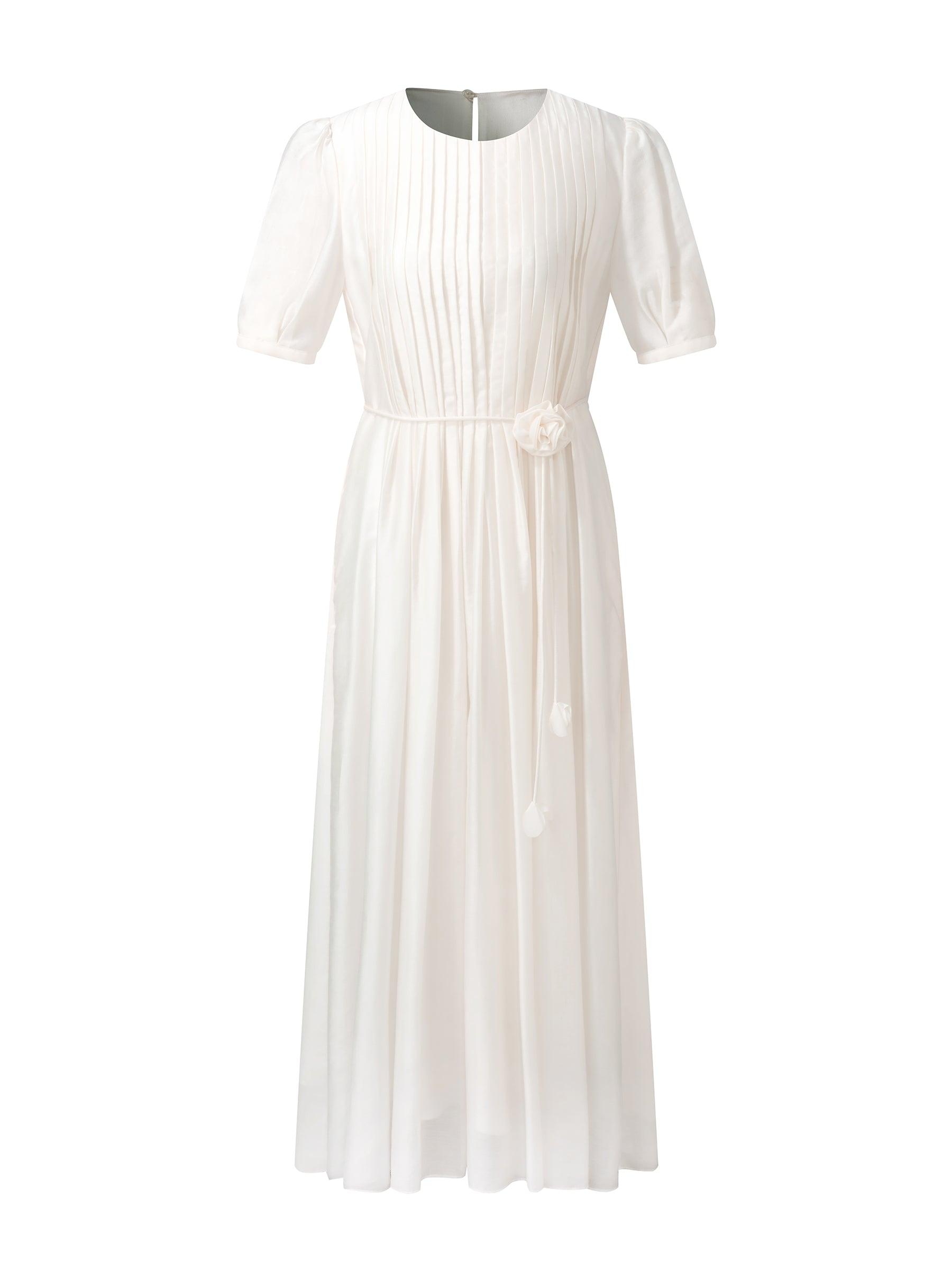 Tencel Blend Pleated Women Loose A-Line Maxi Dress Product Image