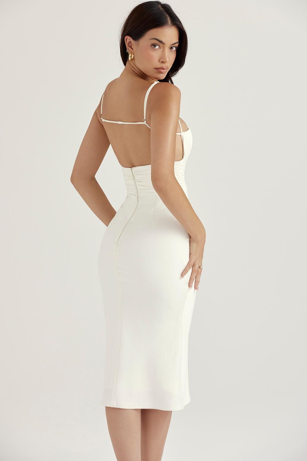 Lois  ivory satin corset midi dress - sale Product Image