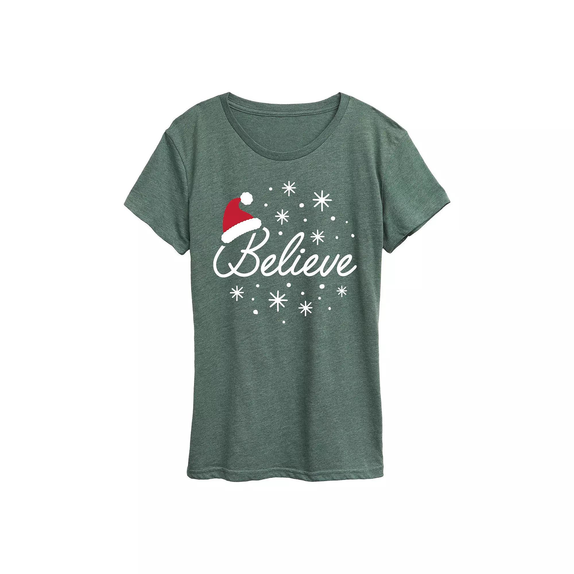 Women's Believe With Santa Hat Graphic Tee, Girl's,  Product Image