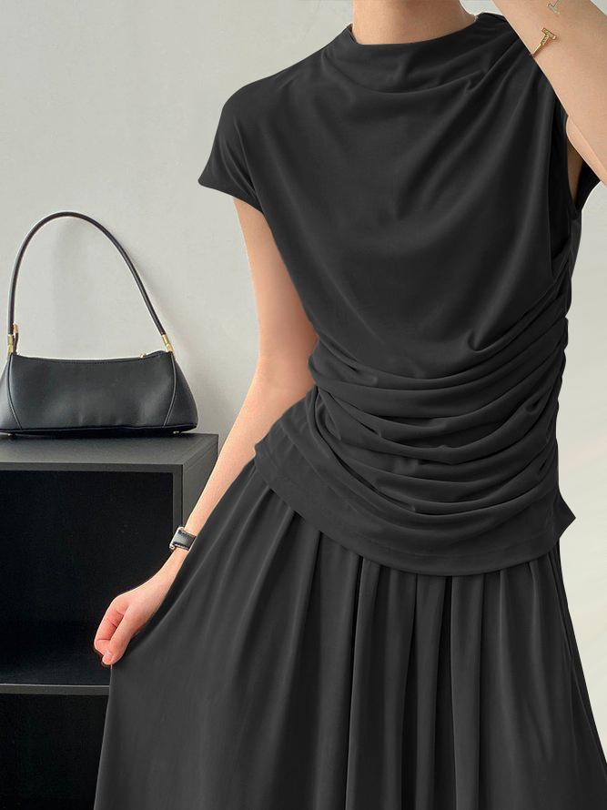 Short Sleeves Solid Color Mock Neck T-Shirts Tops Product Image