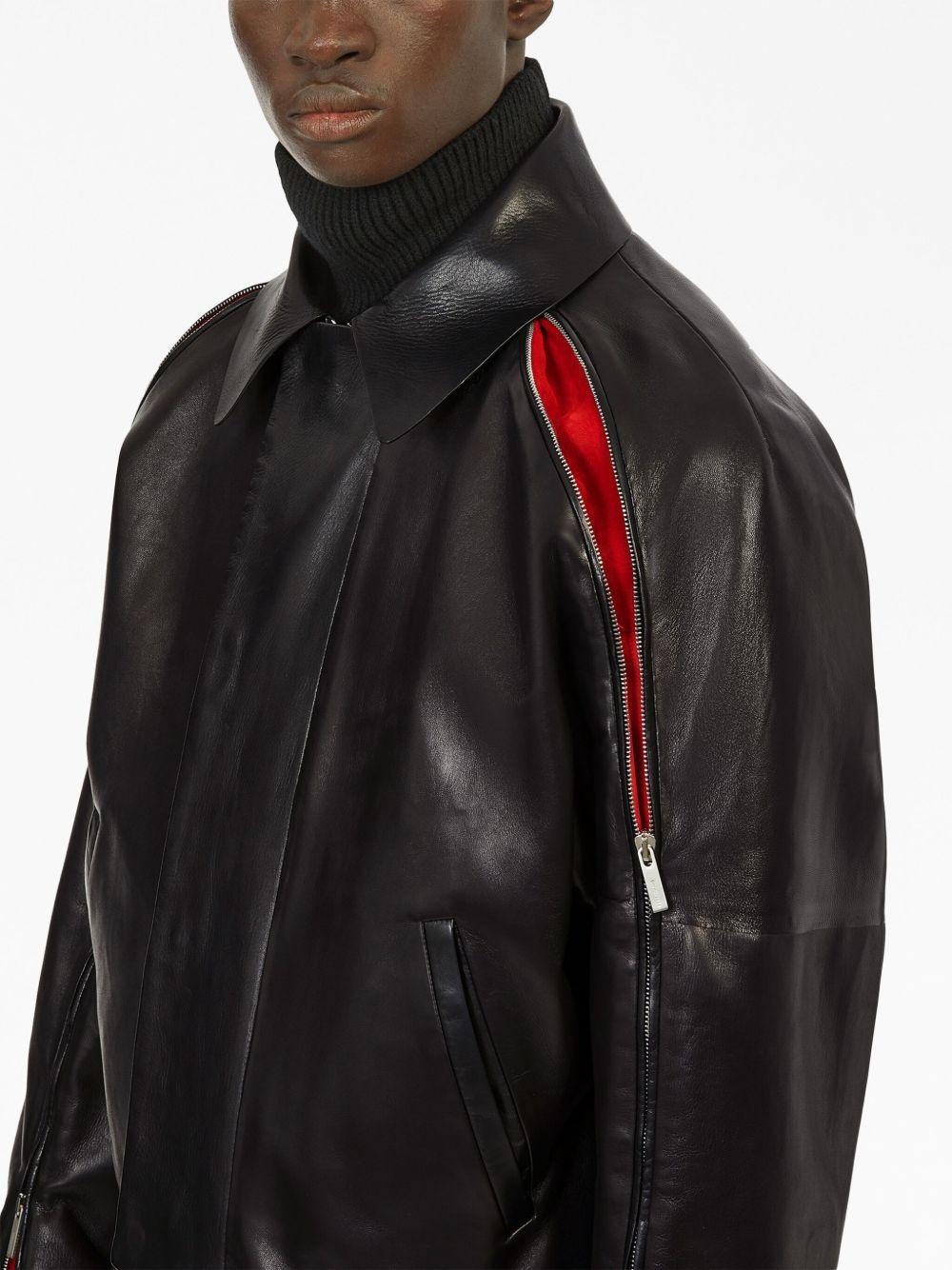 contrasting-panels zip-up leather jacket Product Image
