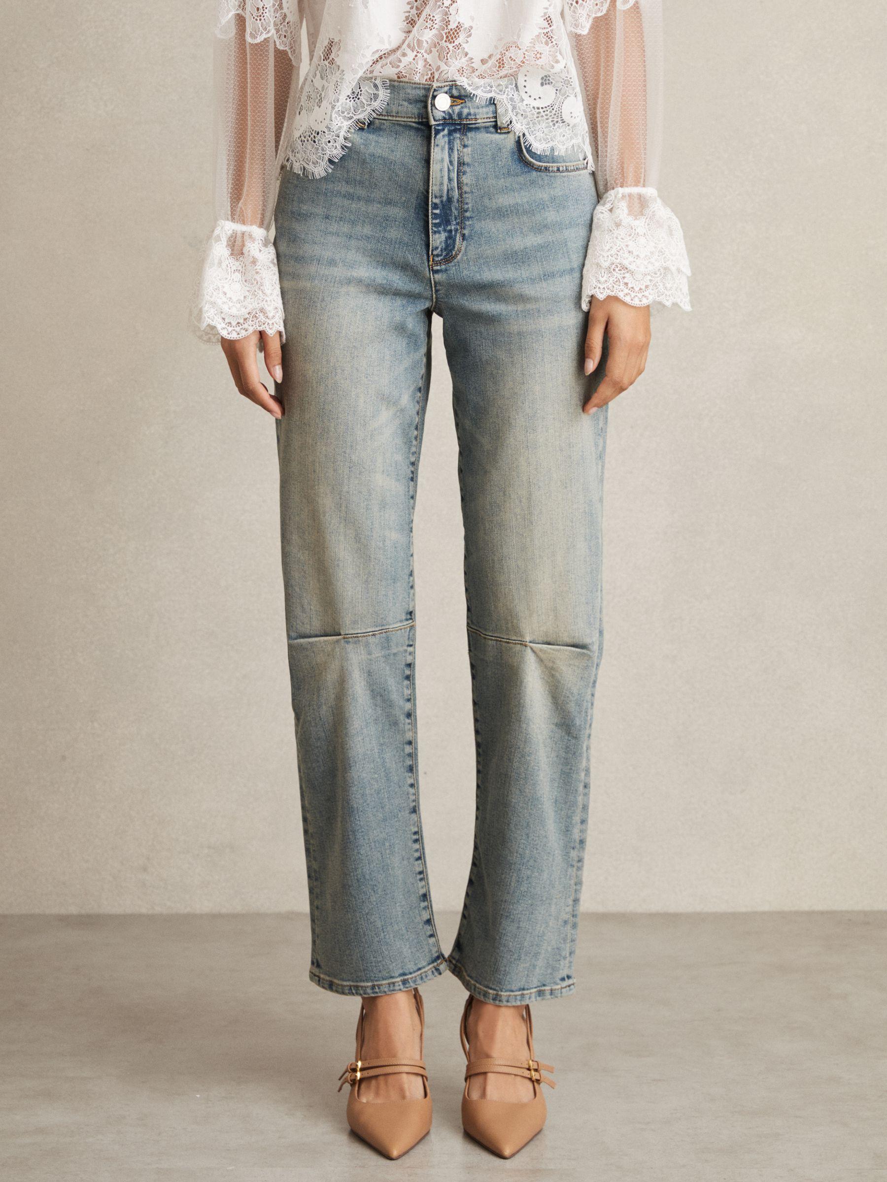 Petite Barrel-Leg Dart Jeans in Light Blue Product Image