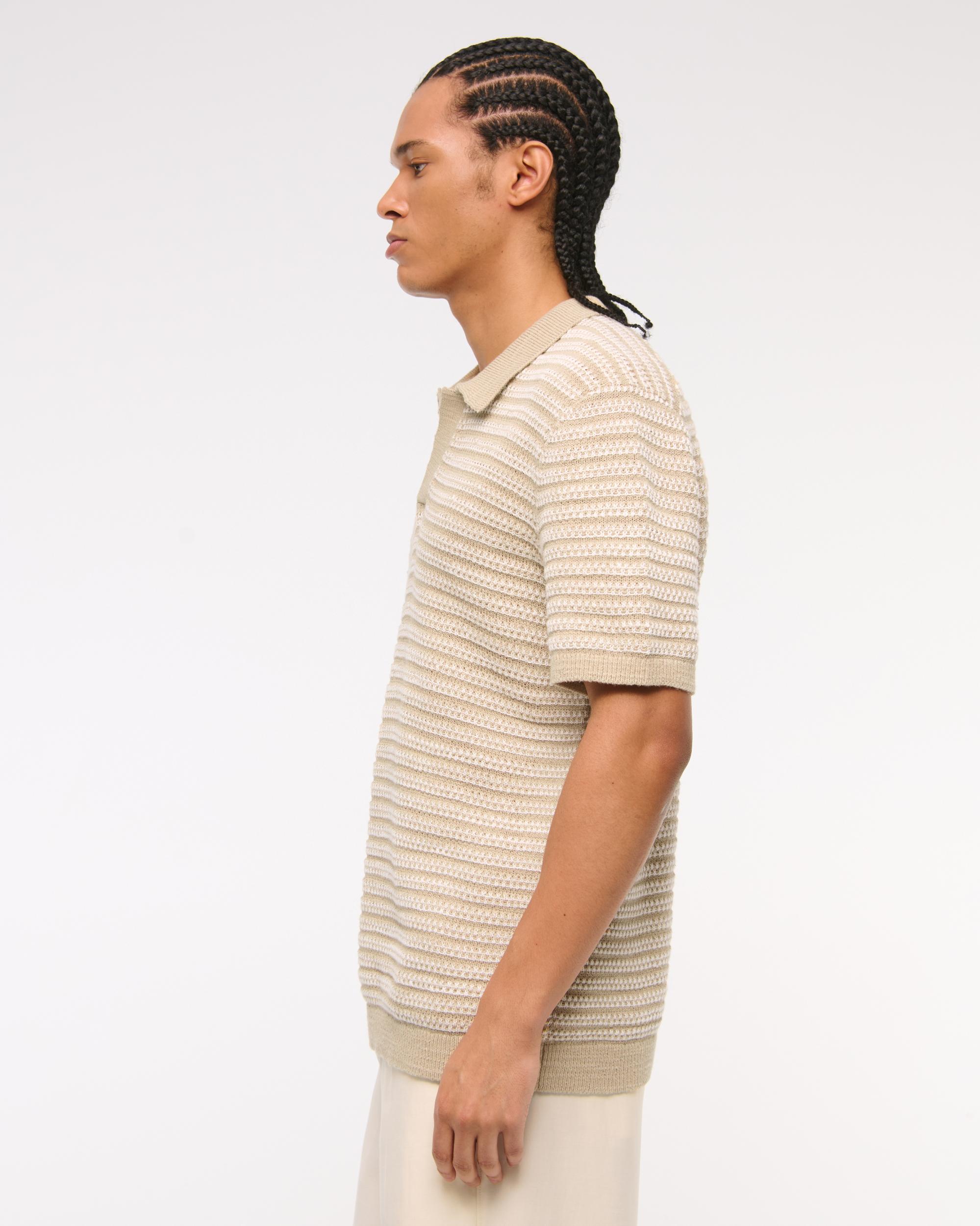 Textural Striped Johnny Collar Sweater Polo Product Image