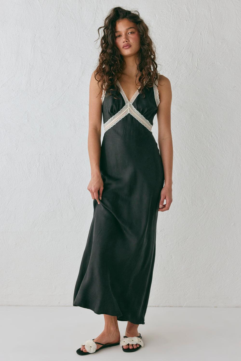 Meet Me On The Dance Floor Bias Cut Maxi Dress Black Product Image