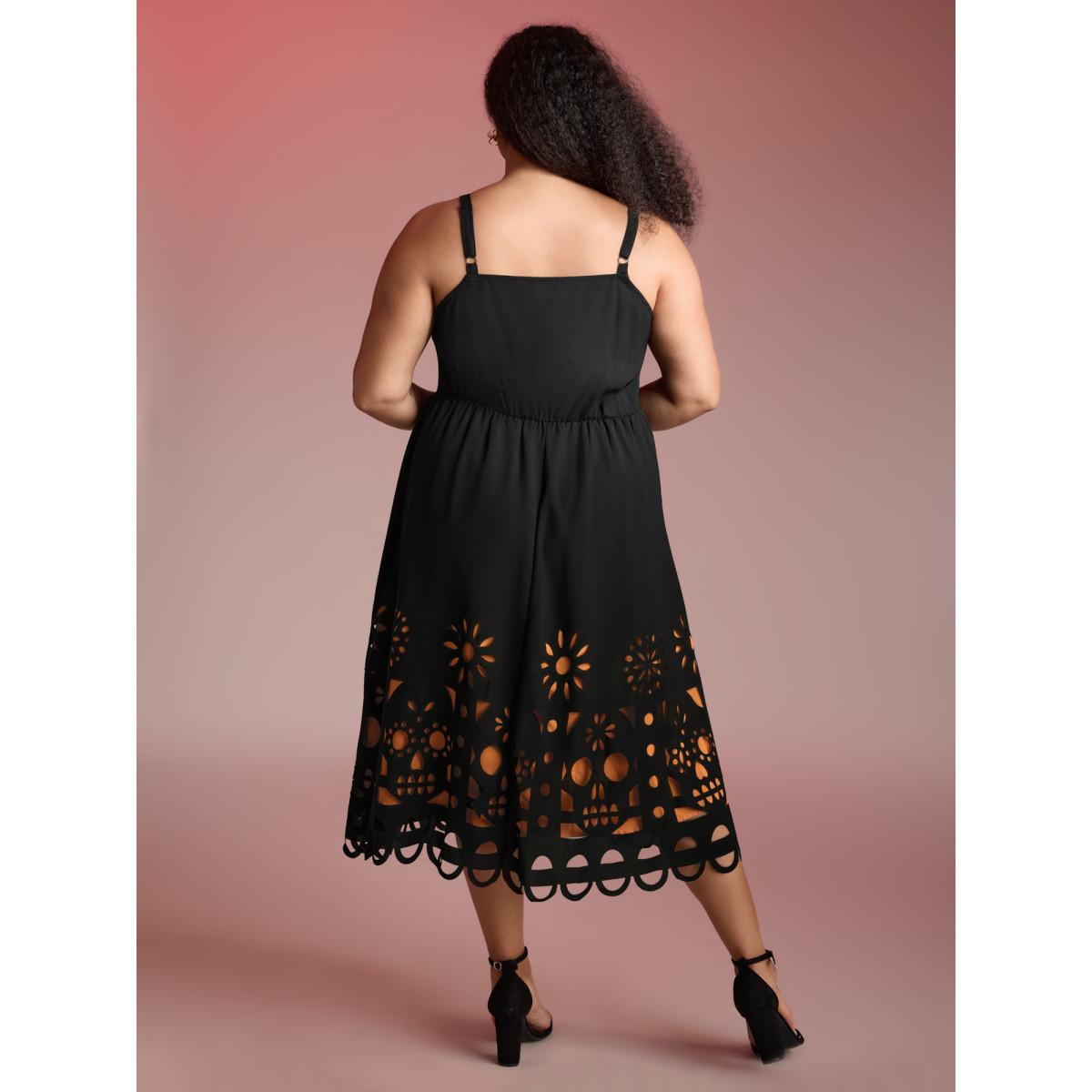 Plus Size Skull Burnout Cami Midi Dress Black Women Playful Contrast Party Curvy Bloomchic 28/5X Product Image