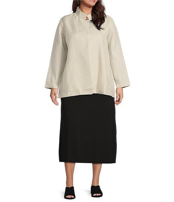 Eileen Fisher Plus Quilted Silk Stand Collar Long Sleeve Open Front Jacket Product Image