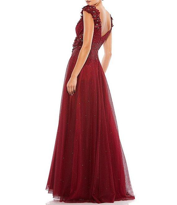 Mac Duggal Floral Jeweled Embellished V-Neck Sleeveless A-Line Gown Product Image