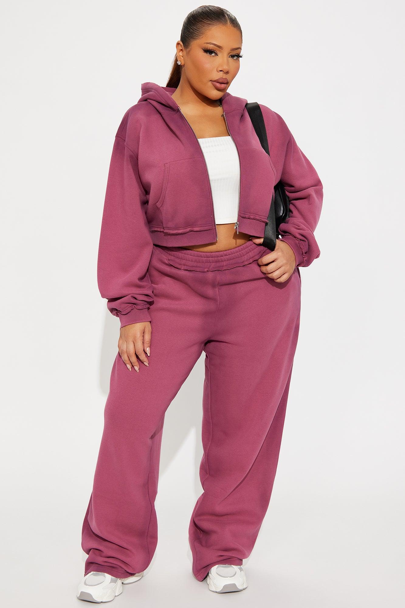 Wynona Washed Fleece Pant Set - Burgundy Product Image