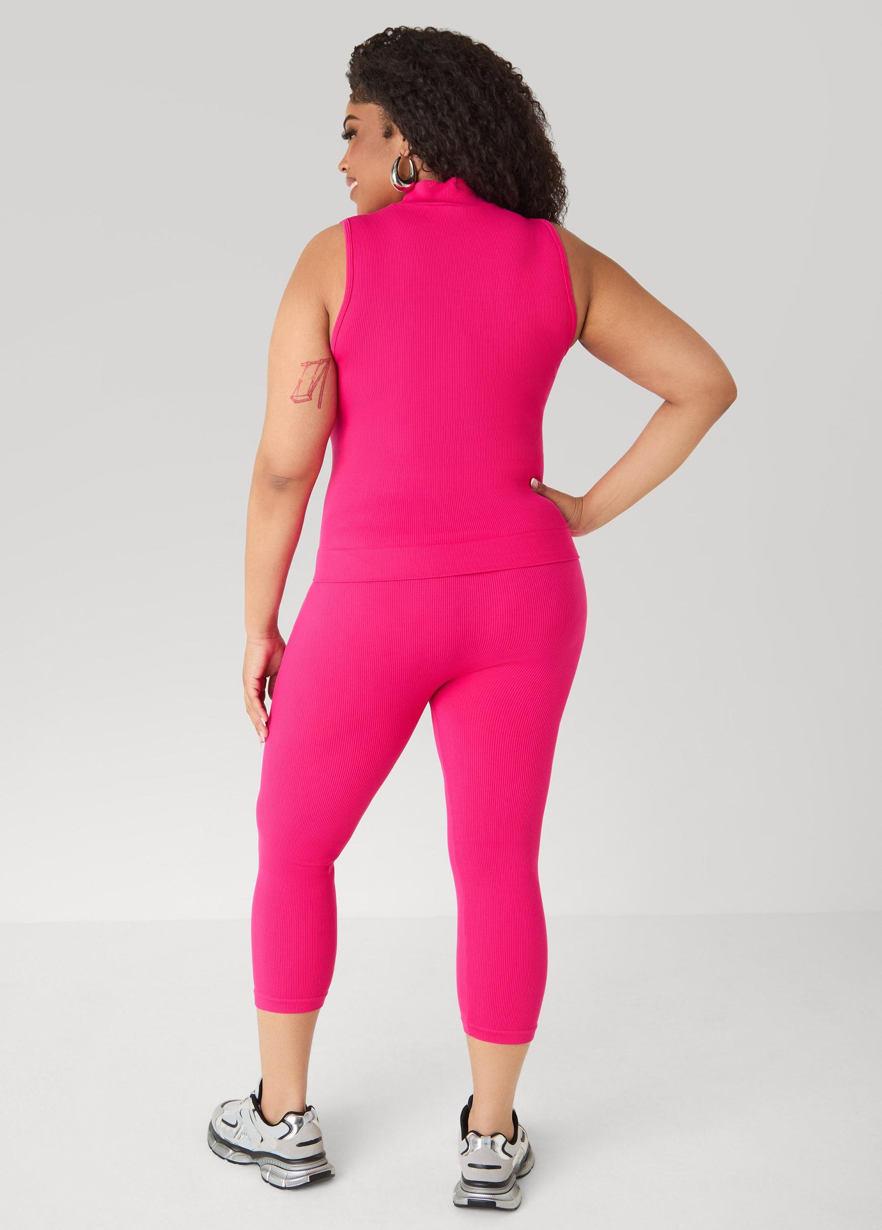Ribbed Mock Neck Top And Capri Set Product Image