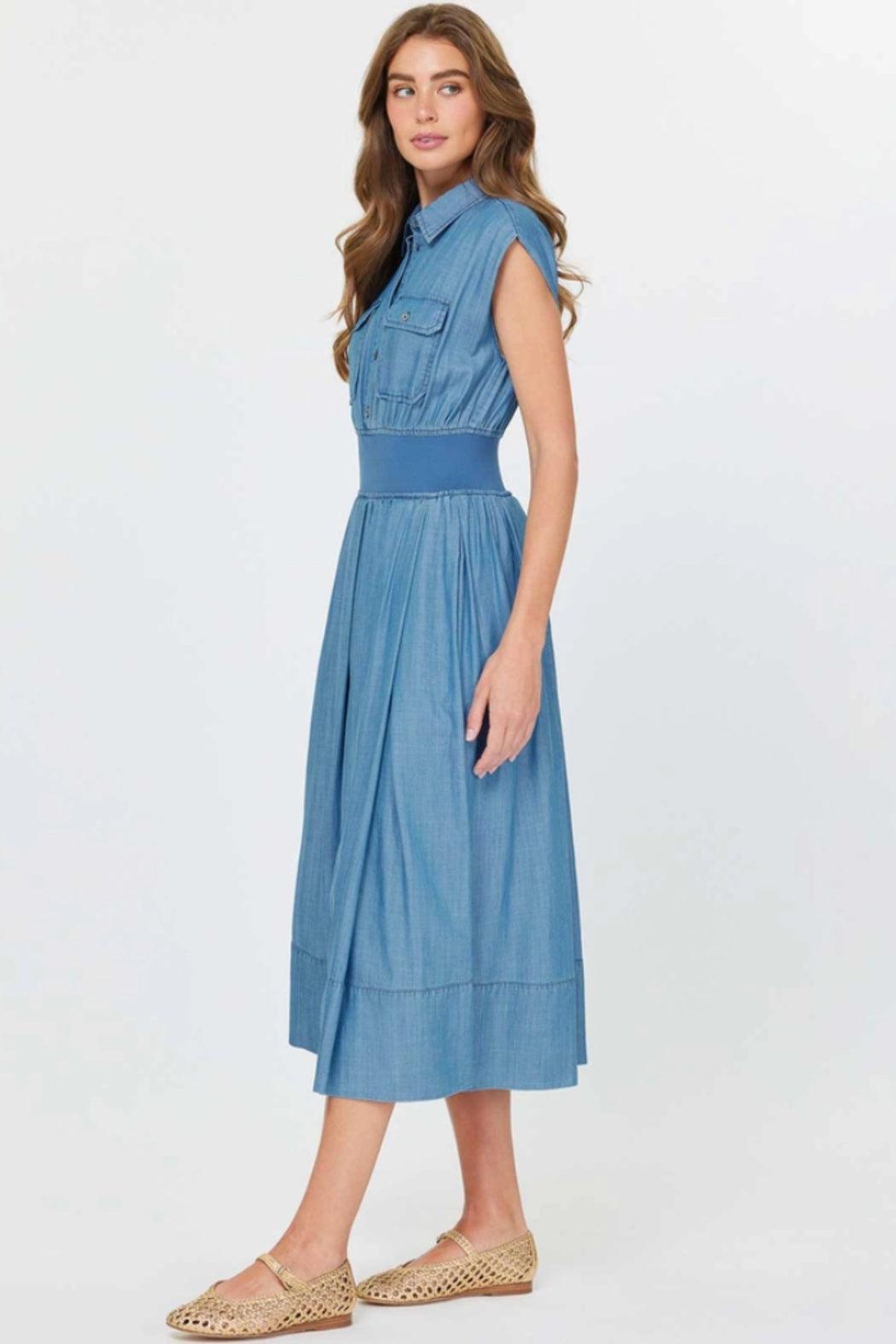 Cap Sleeve Midi Length Shirt Dress Product Image