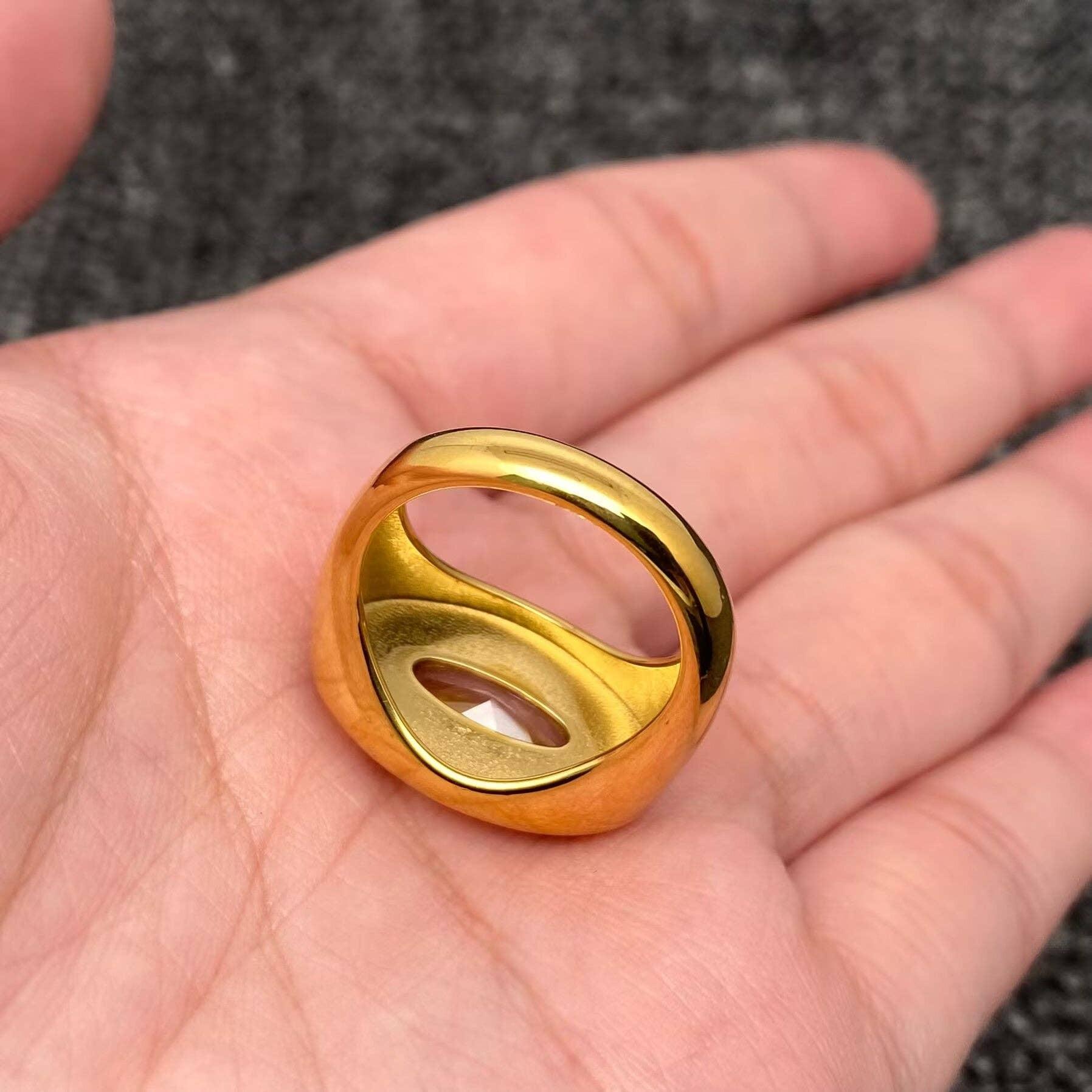 Oval 18K Gold Plated Stainless Steel Ring Product Image