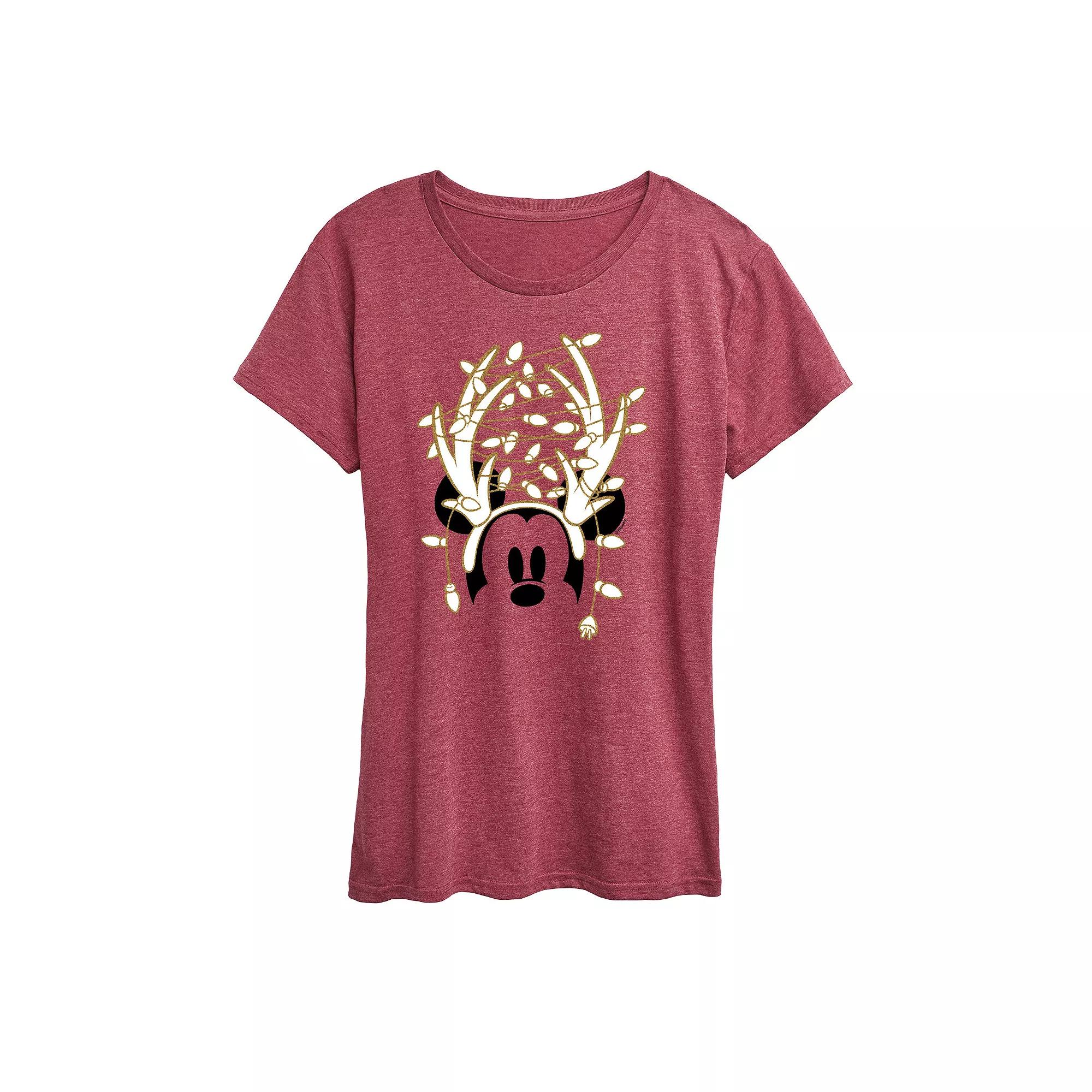 Disney's Mickey Mouse Women's Glitter Antlers Graphic Tee, Girl's,  Product Image