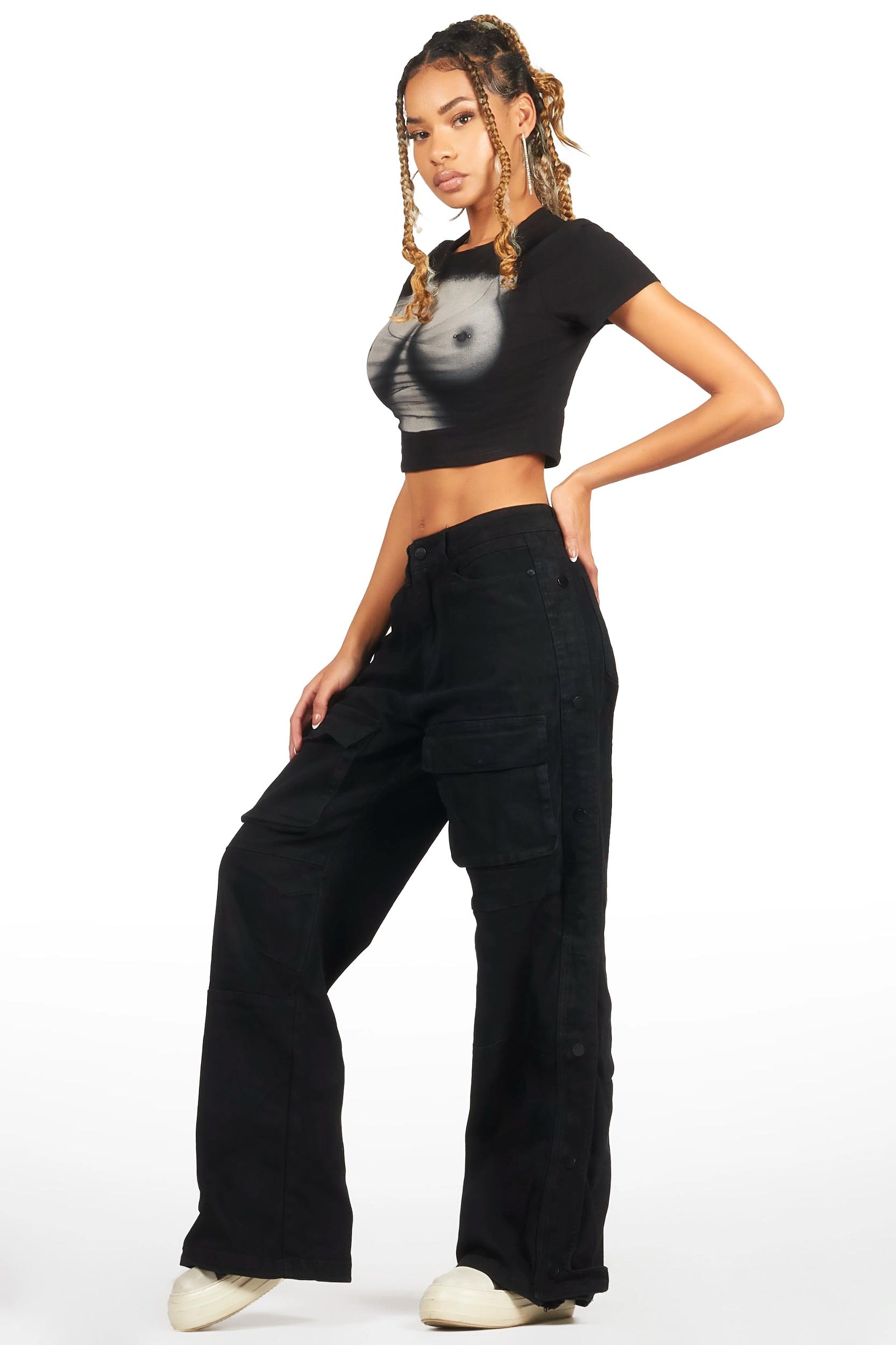 Myesha Black Baggy Cargo Jean Female Product Image