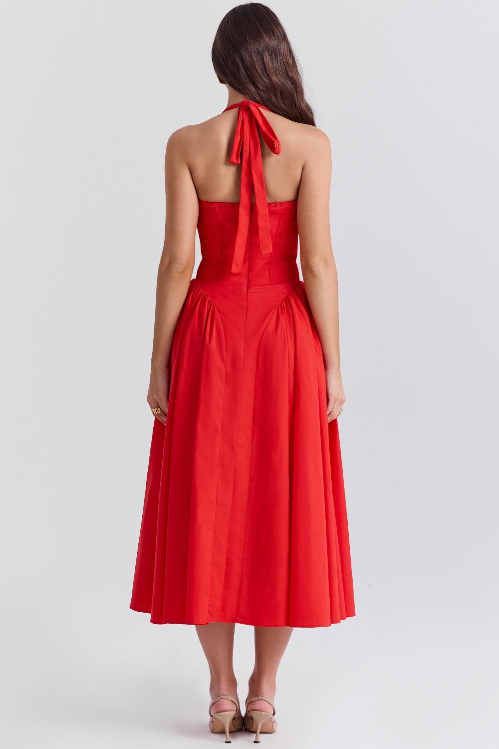 Adabella  italian tomato cotton halter sundress Product Image