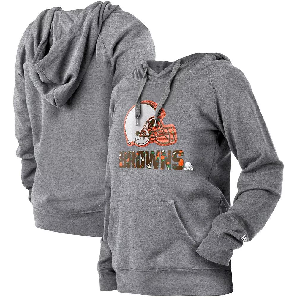 Women's New Era  Gray Cleveland Browns Floral Raglan Pullover Hoodie, Size: Small, Grey Product Image