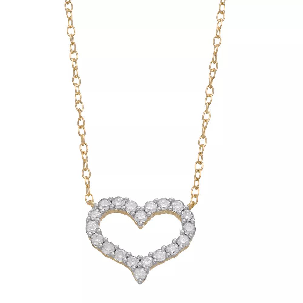 Sterling Silver 1/4 Carat T.W. Diamond Heart Pendant Necklace, Women's, Size: 18", Gold Tone Product Image