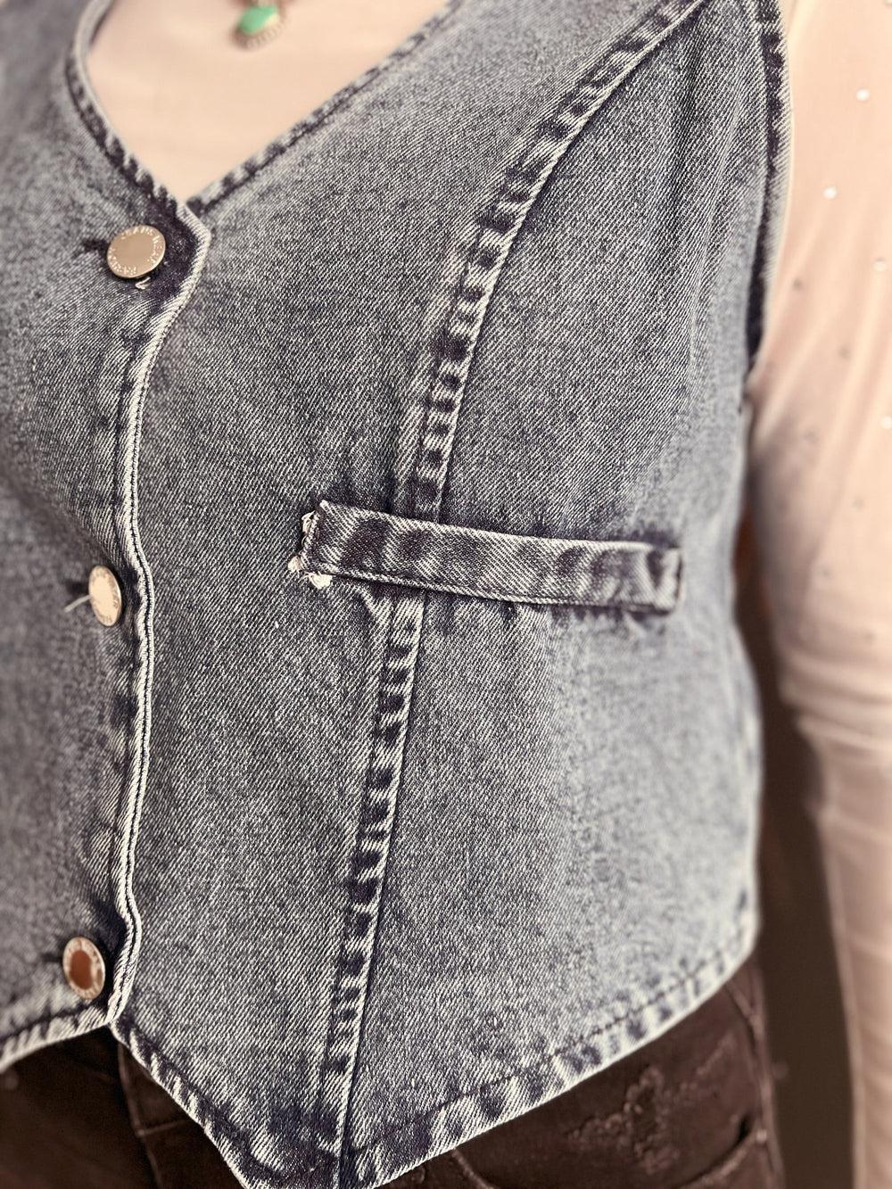 Sleeveless Western Style Denim Vest - 2 Colors Product Image