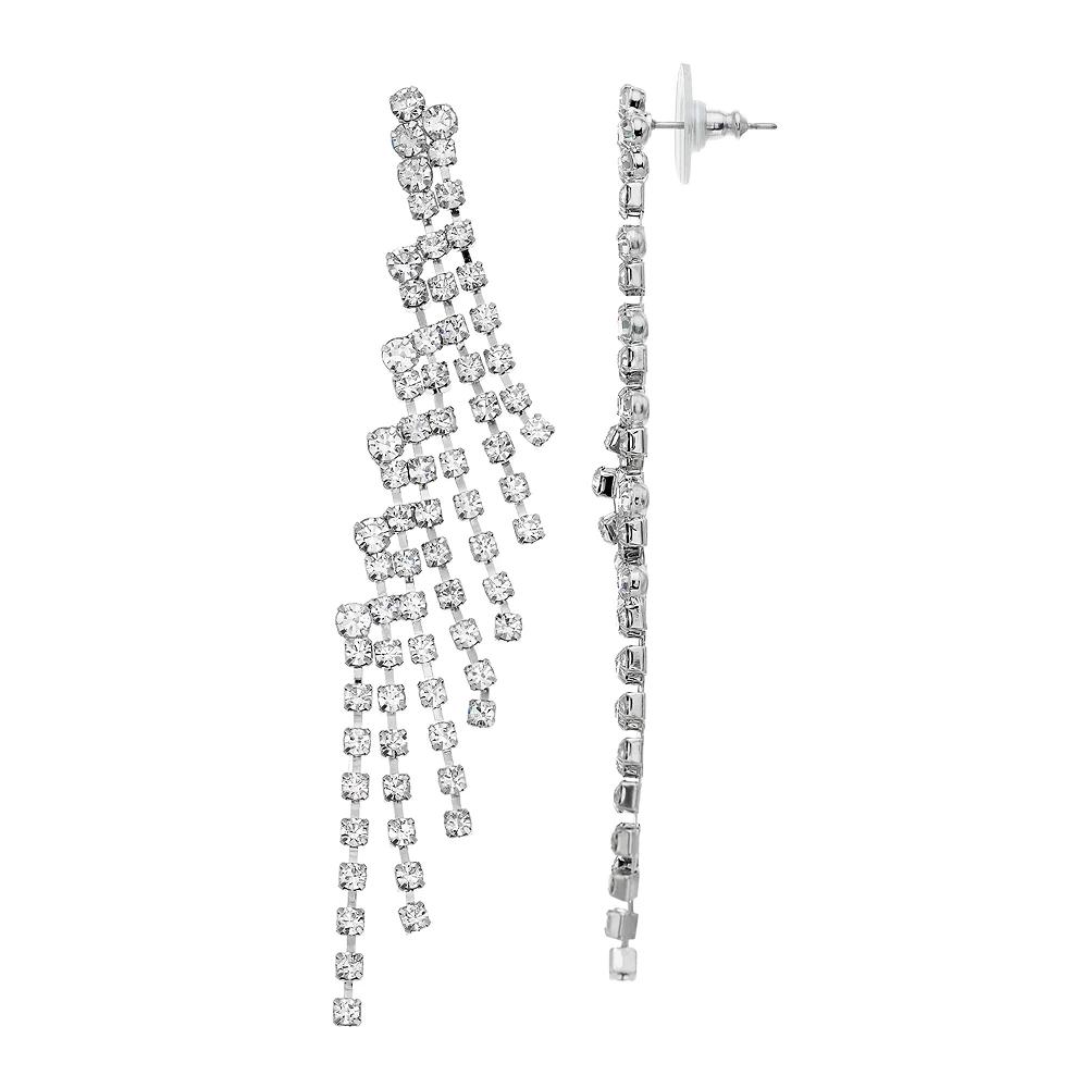 Vieste Elongated Rhinestone Nickel Free Earrings, Women's, Silver Tone Product Image