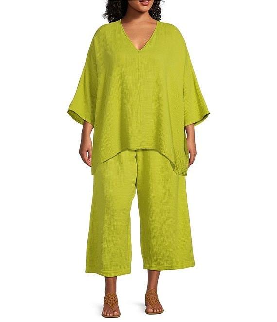 Bryn Walker Plus Cotton Gauze Elastic Waistband Wide Leg Cropped Pants Product Image