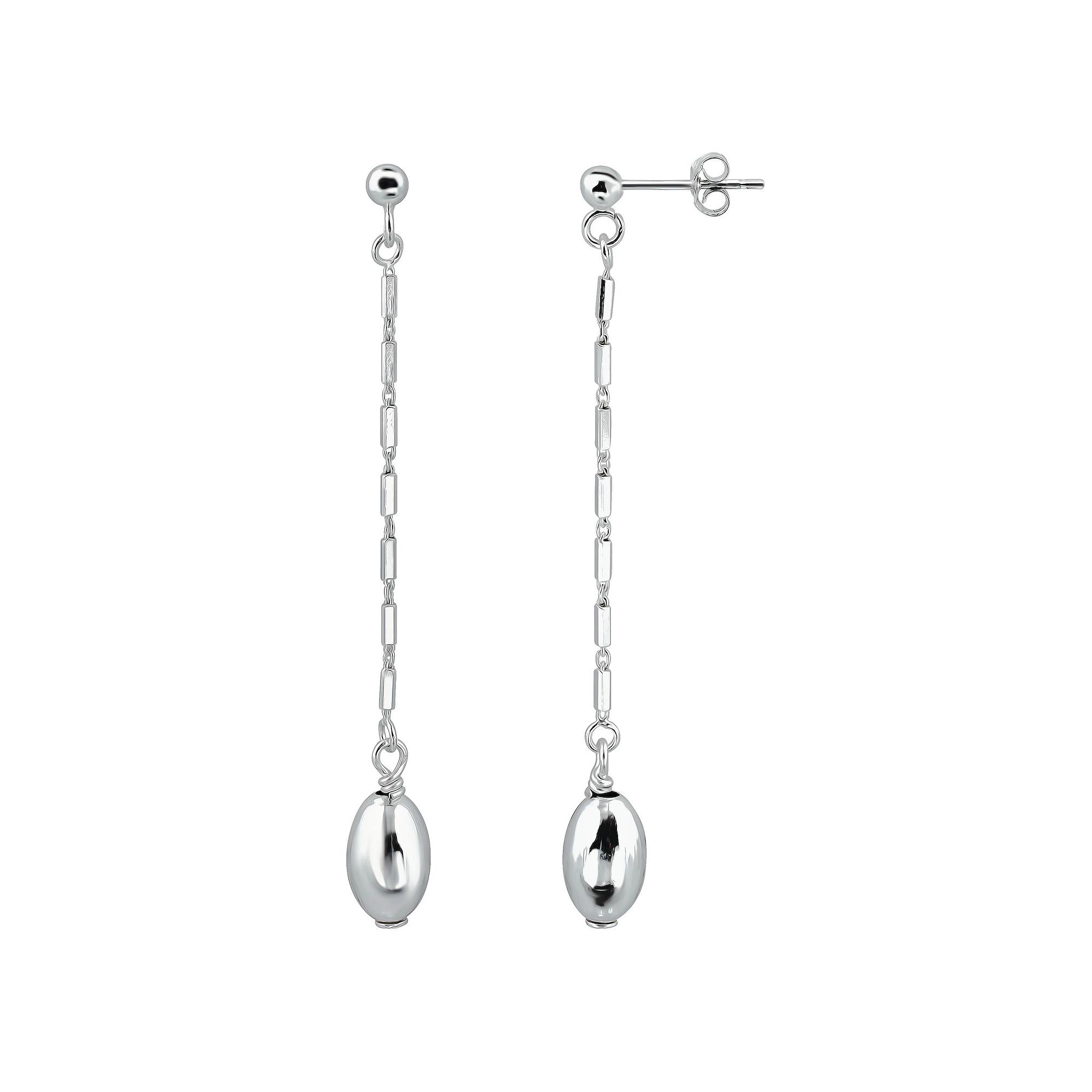 Aleure Precioso Oval Bead & Chain Drop Earrings, Women's, Silver Tone Product Image