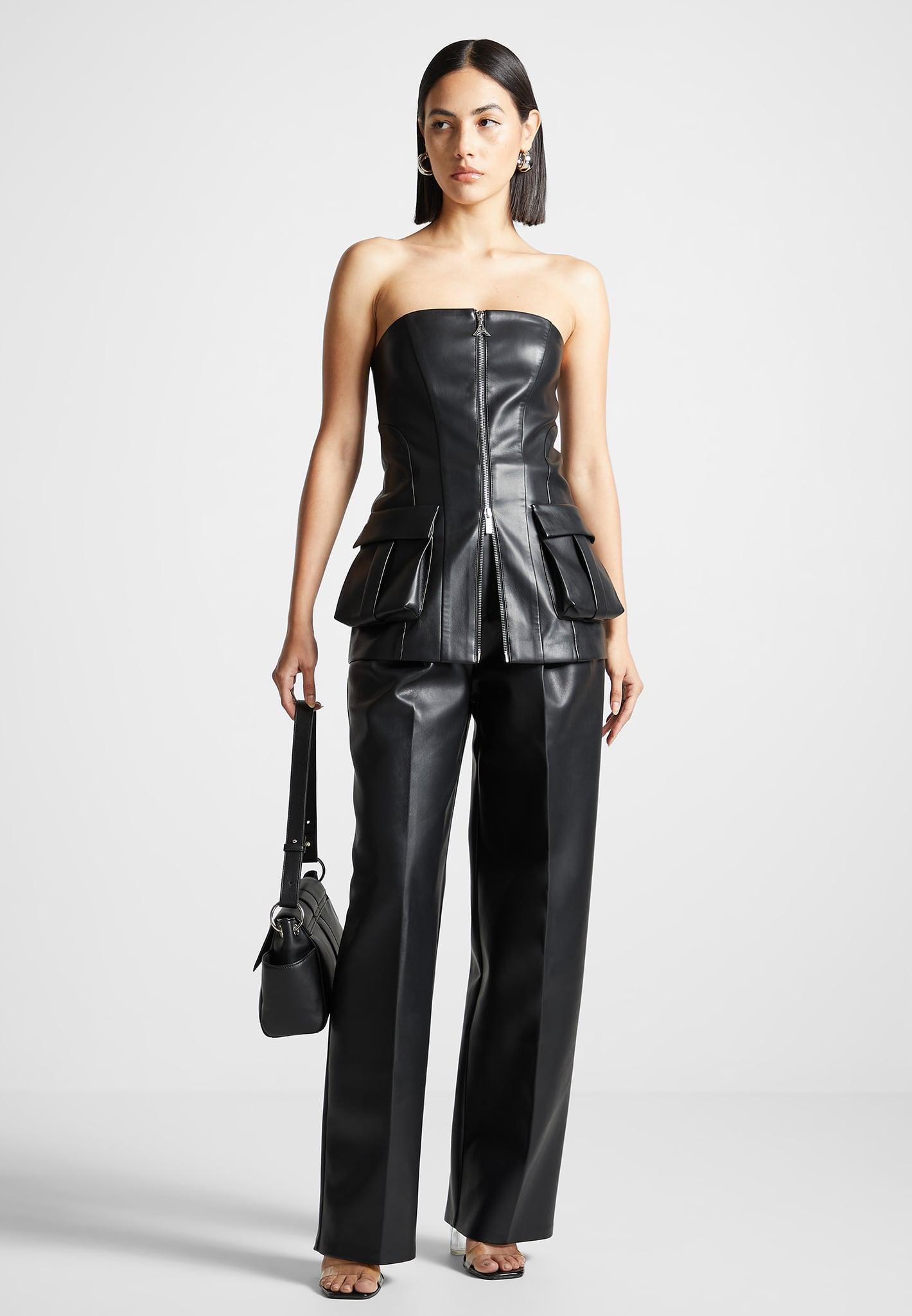 Leather Longline Bandeau Top - Black Female Product Image