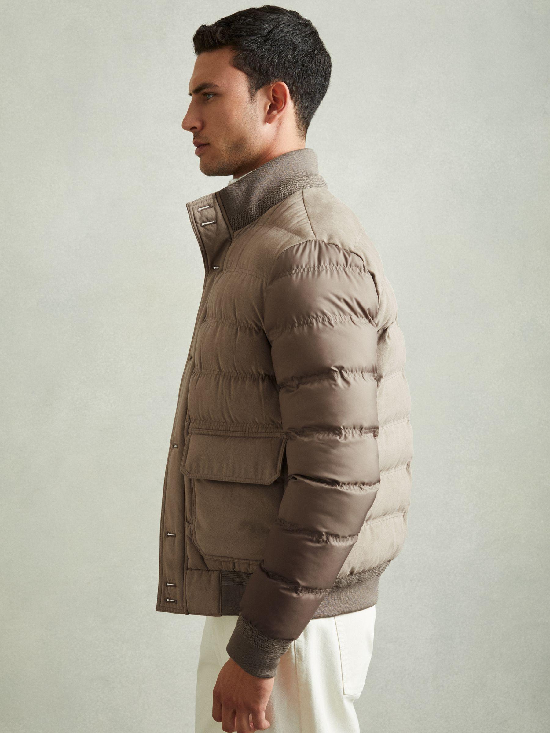 Patch-Pocket Quilted-Alcantara Jacket in Stone Product Image
