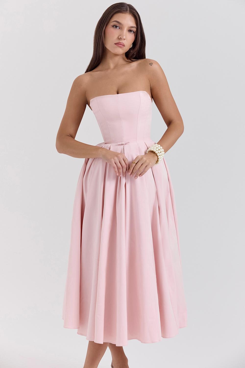 Contessa  parisian pink strapless corset midi dress Product Image