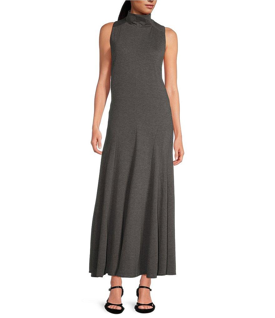 Gianni Bini x Lilly Sisto Audrey Knit Jersey Mock Neck Sleeveless A-Line Pleated Flounce Maxi Dress Product Image