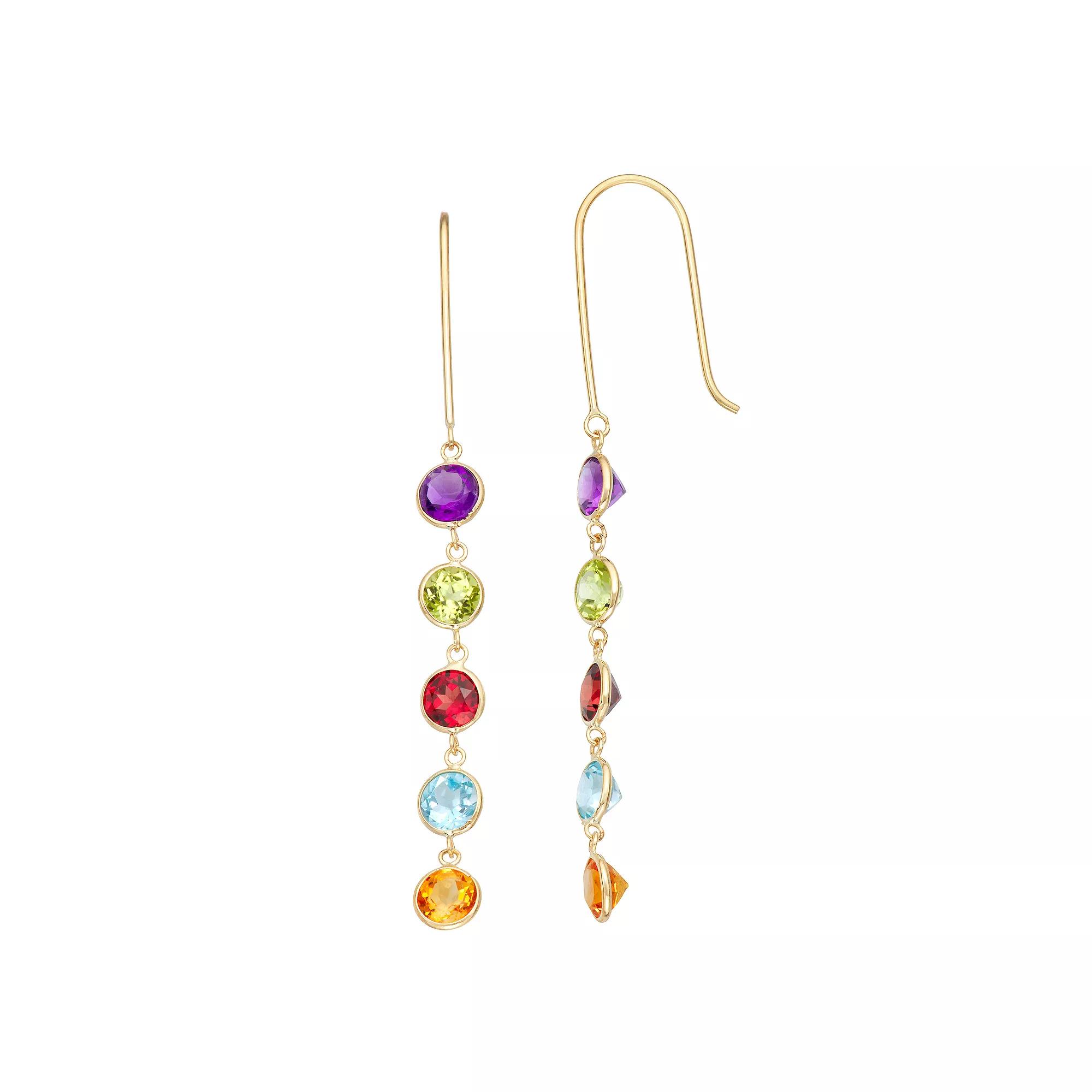 Tiara 10k Gold Multi Gemstone Drop Earrings, Women's Product Image