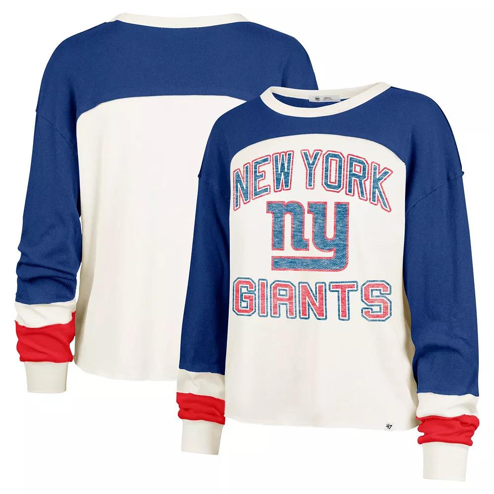 Women's '47 Cream New York Giants Double Header Curve Raglan Long Sleeve Crop Top,  Product Image